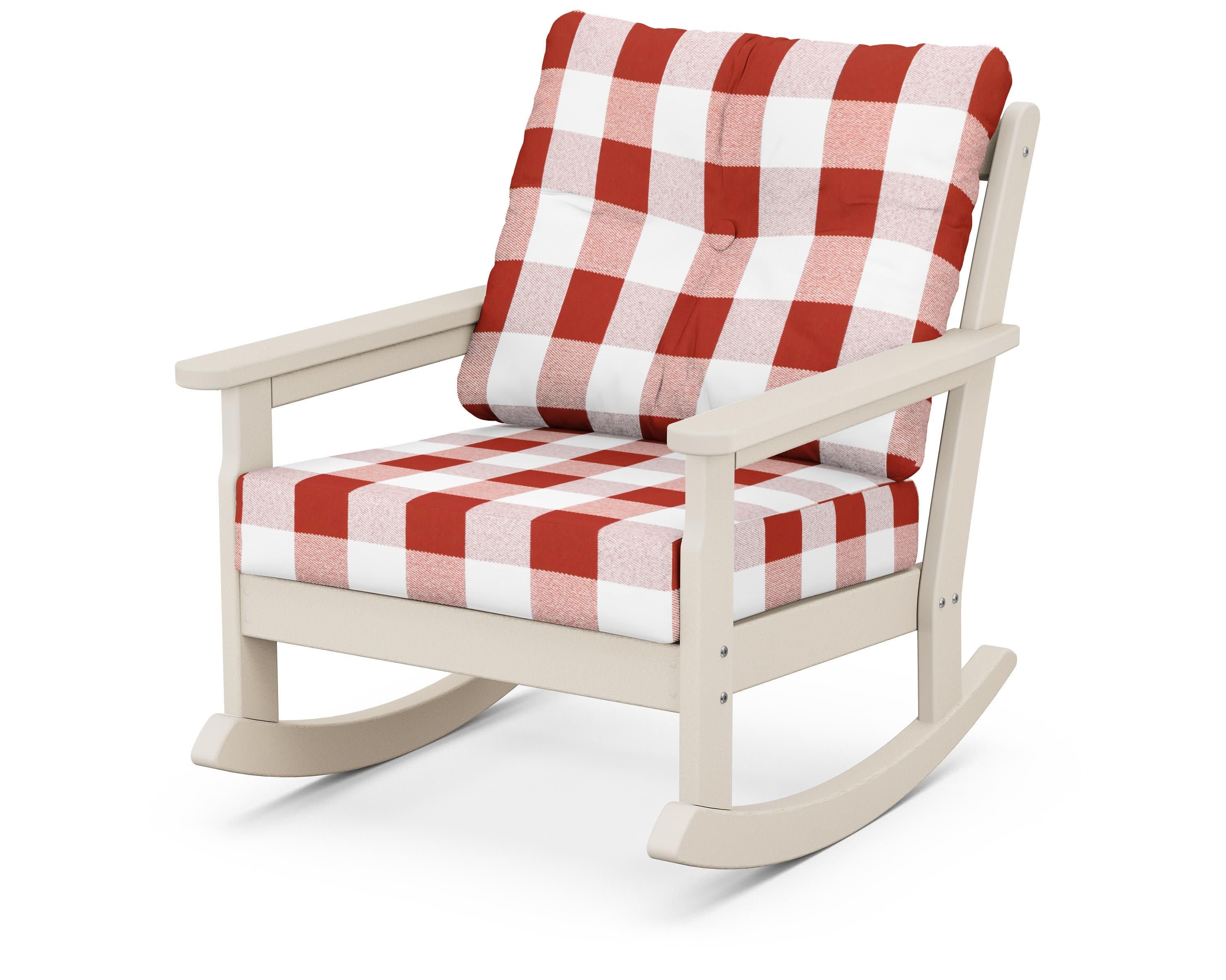 Vineyard Deep Seating Rocking Chair in Sand / Buffalo Plaid Crimson
