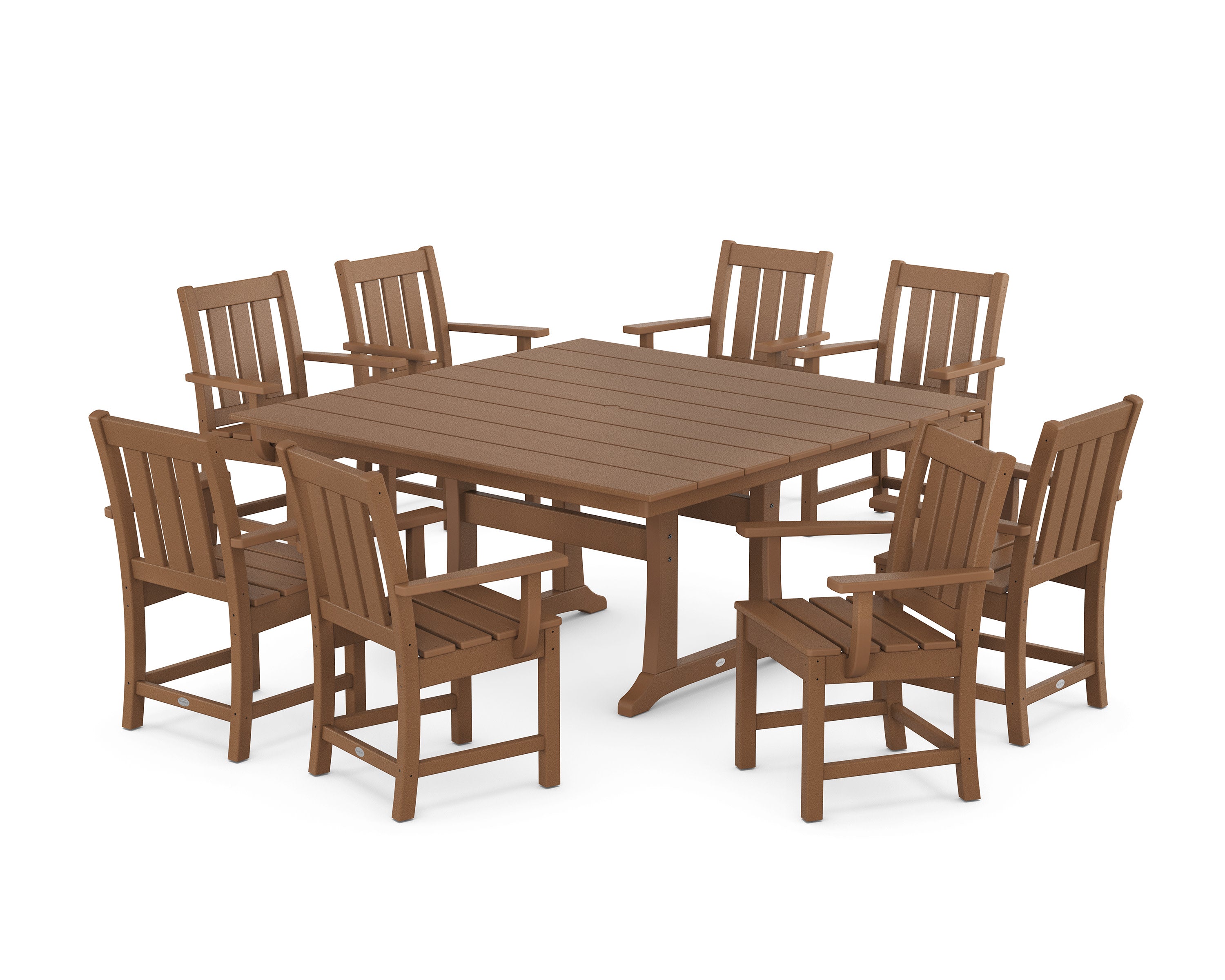Oxford 9-Piece Square Farmhouse Dining Set with Trestle Legs in Teak