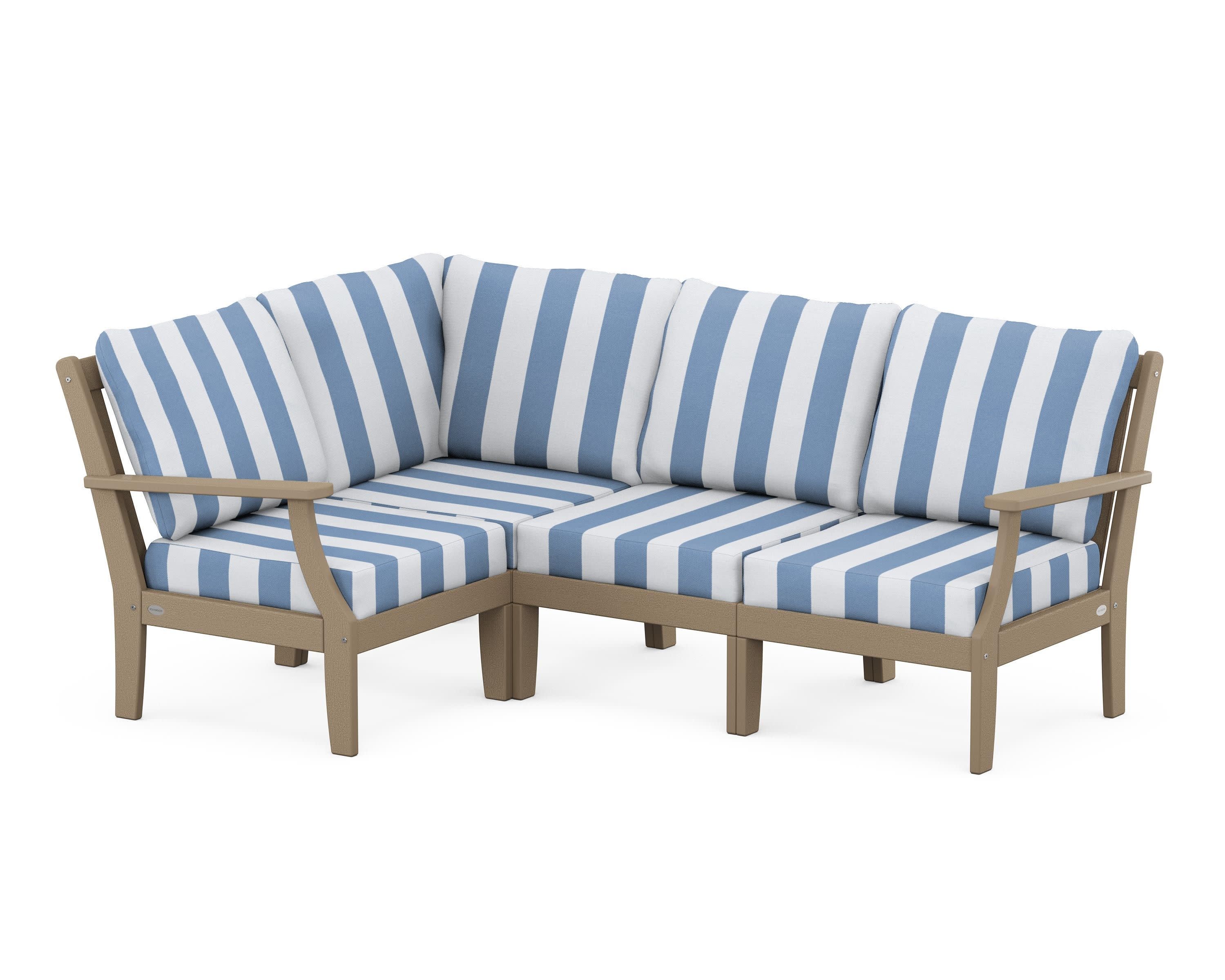 Braxton Modular 4-Piece Deep Seating Set in Vintage Sahara / Cabana Stripe Sky Blue