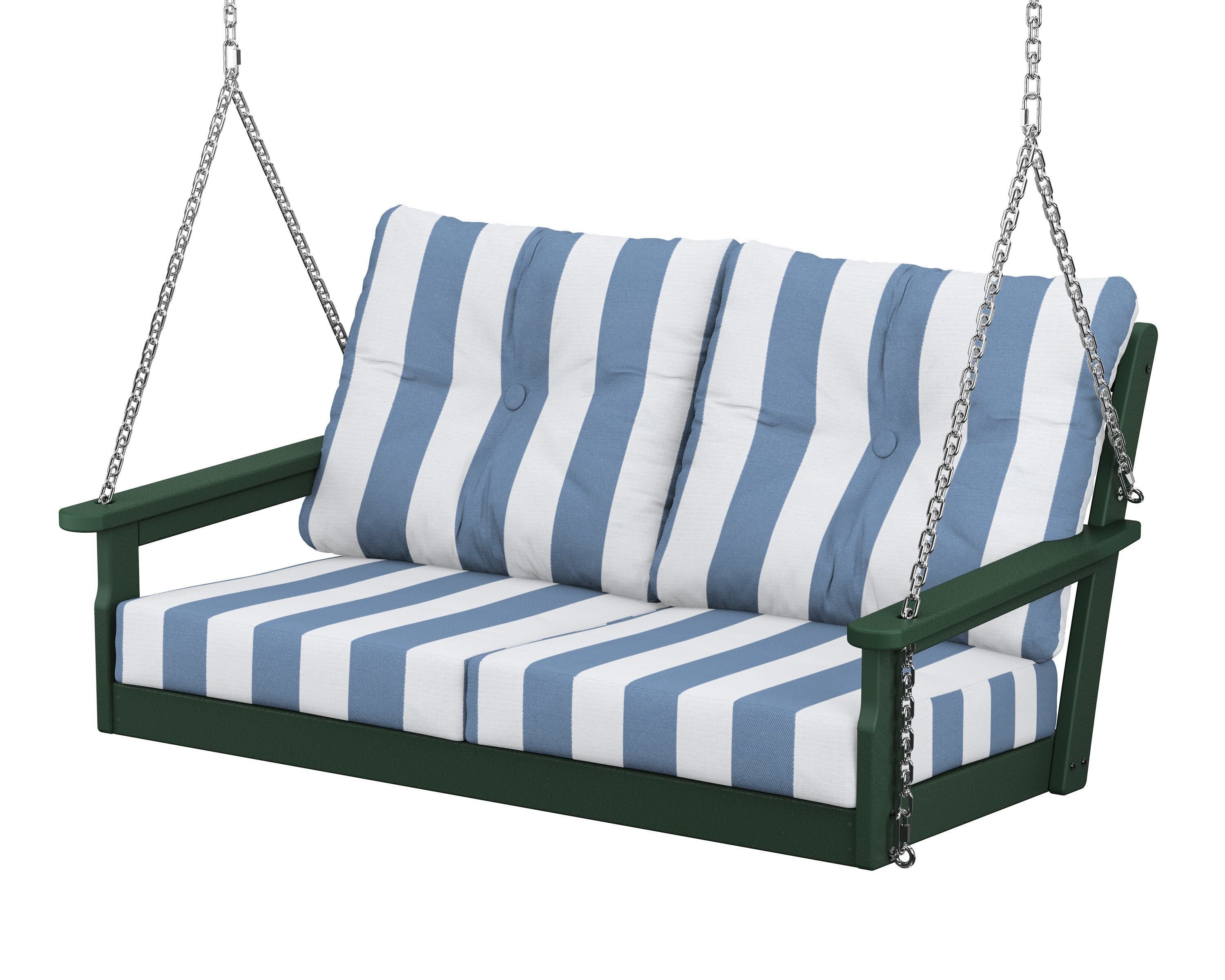 Vineyard Deep Seating Swing in Green / Cabana Stripe Sky Blue