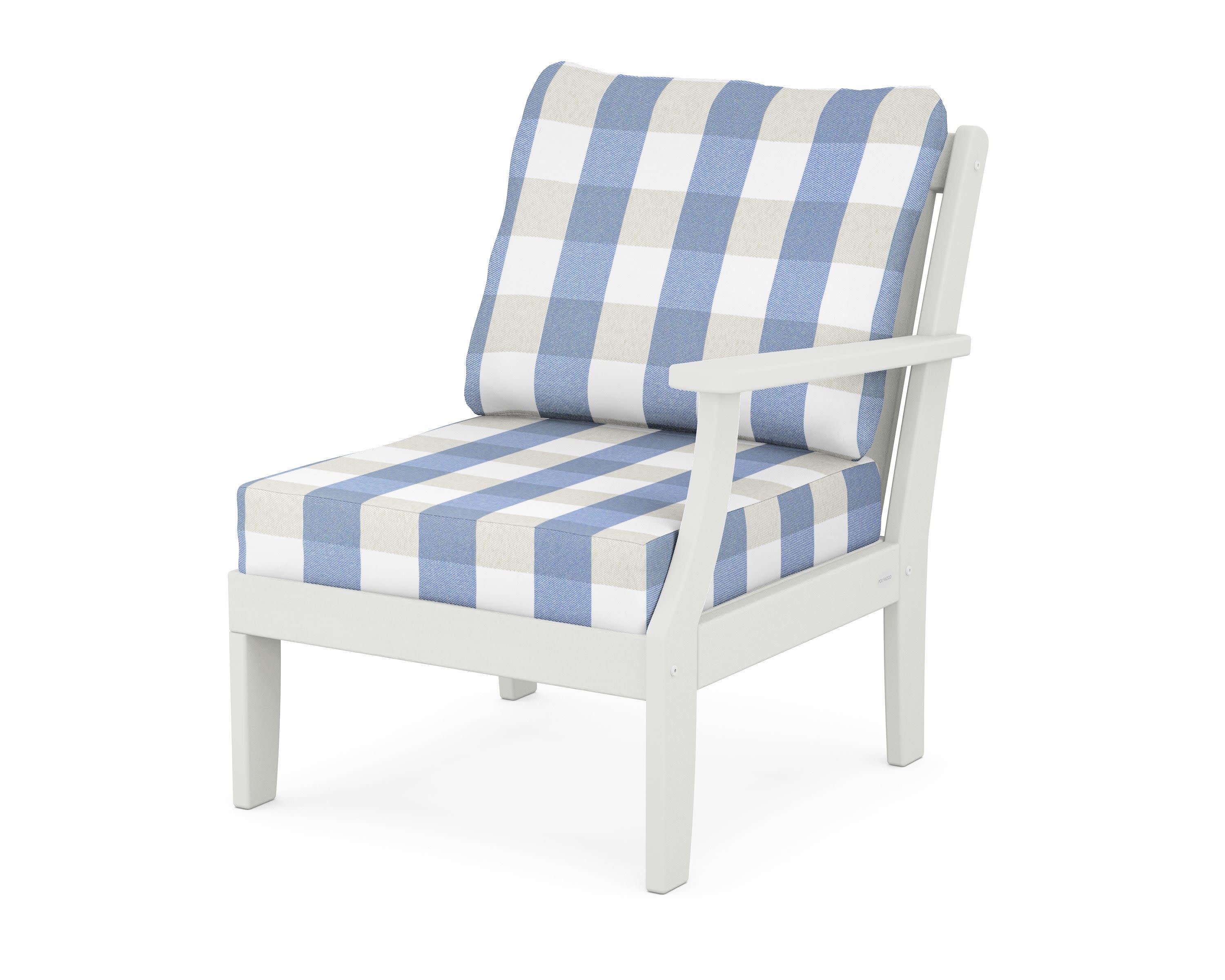 Braxton Modular Right Arm Chair in Vintage White / Buffalo Plaid Sky Blue