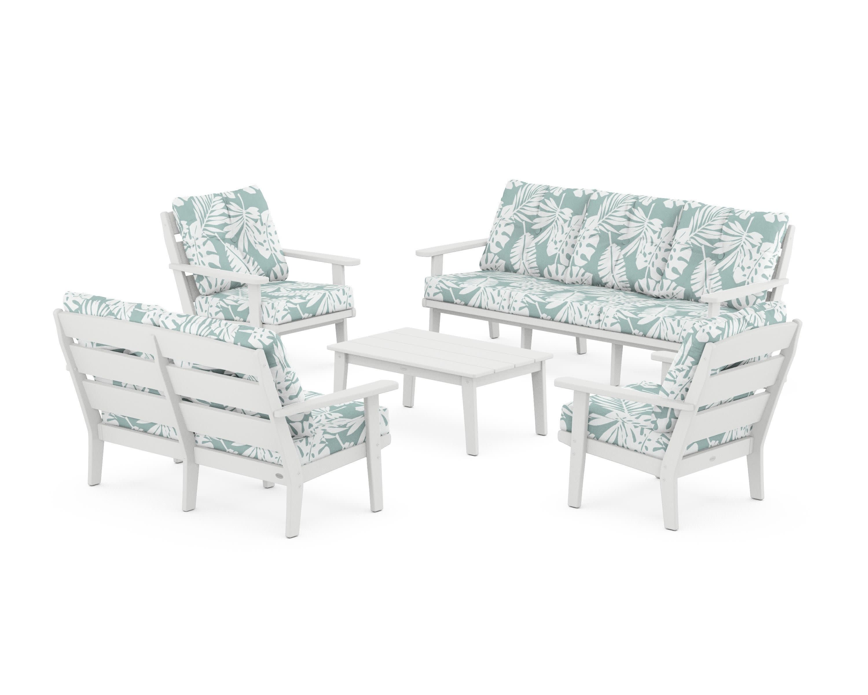 Lakeside 5-Piece Lounge Sofa Set in White / Leaf Glacier Spa