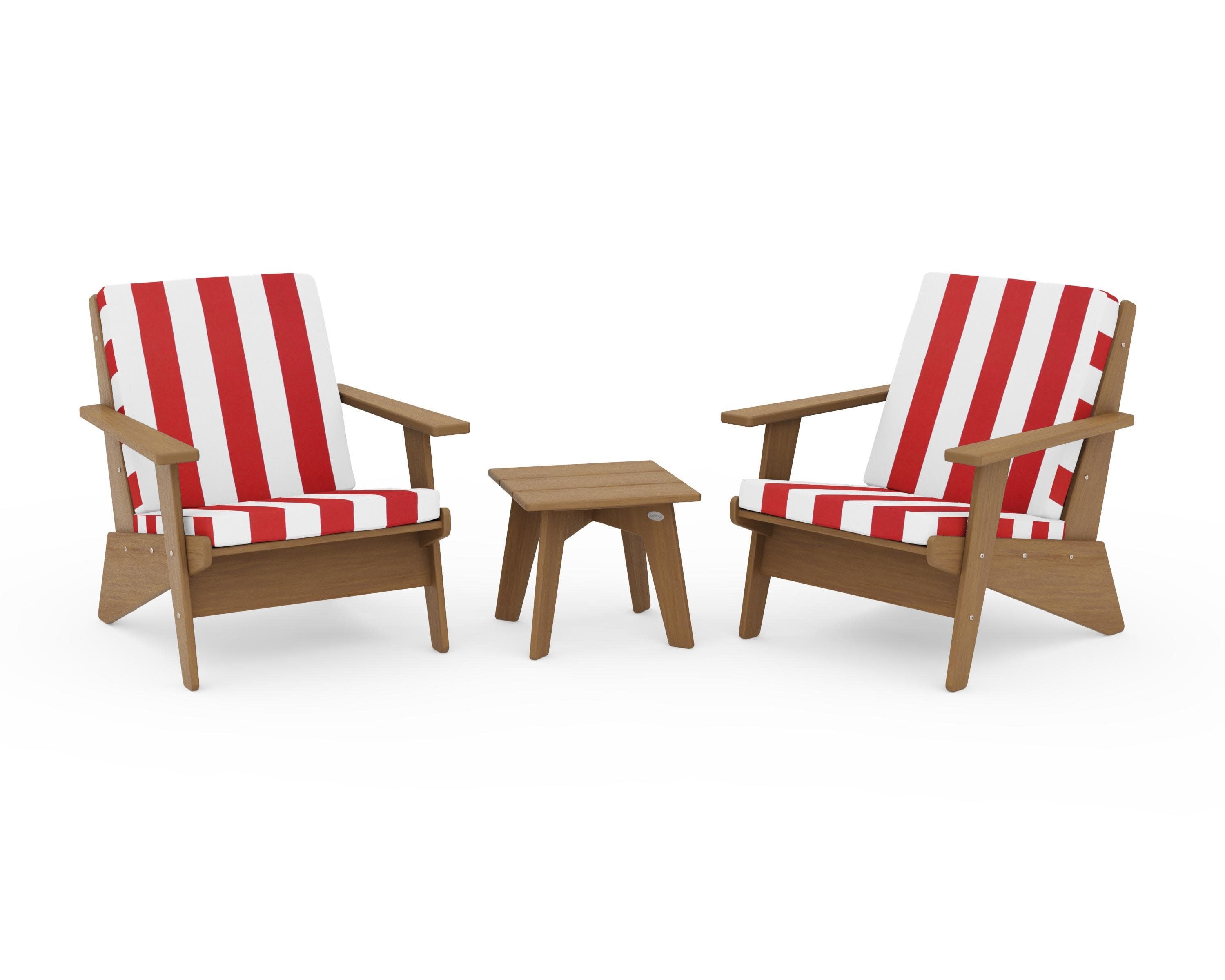 Riviera Modern Lounge 3-Piece Set in Natural / Cabana Stripe Crimson