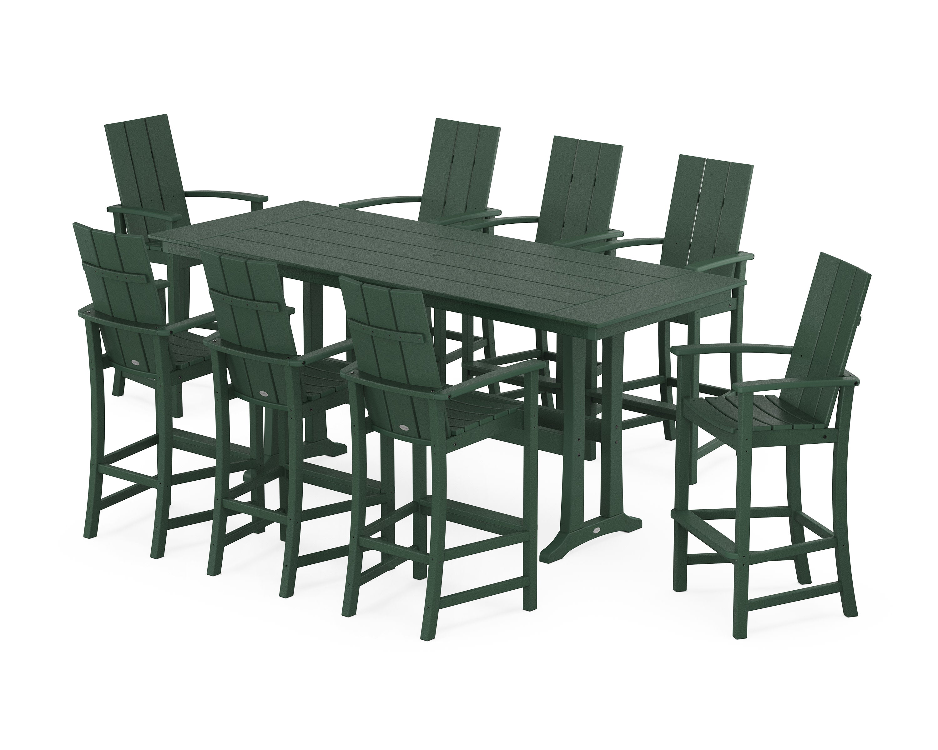 Modern Adirondack 9-Piece Farmhouse Bar Set with Trestle Legs in Green