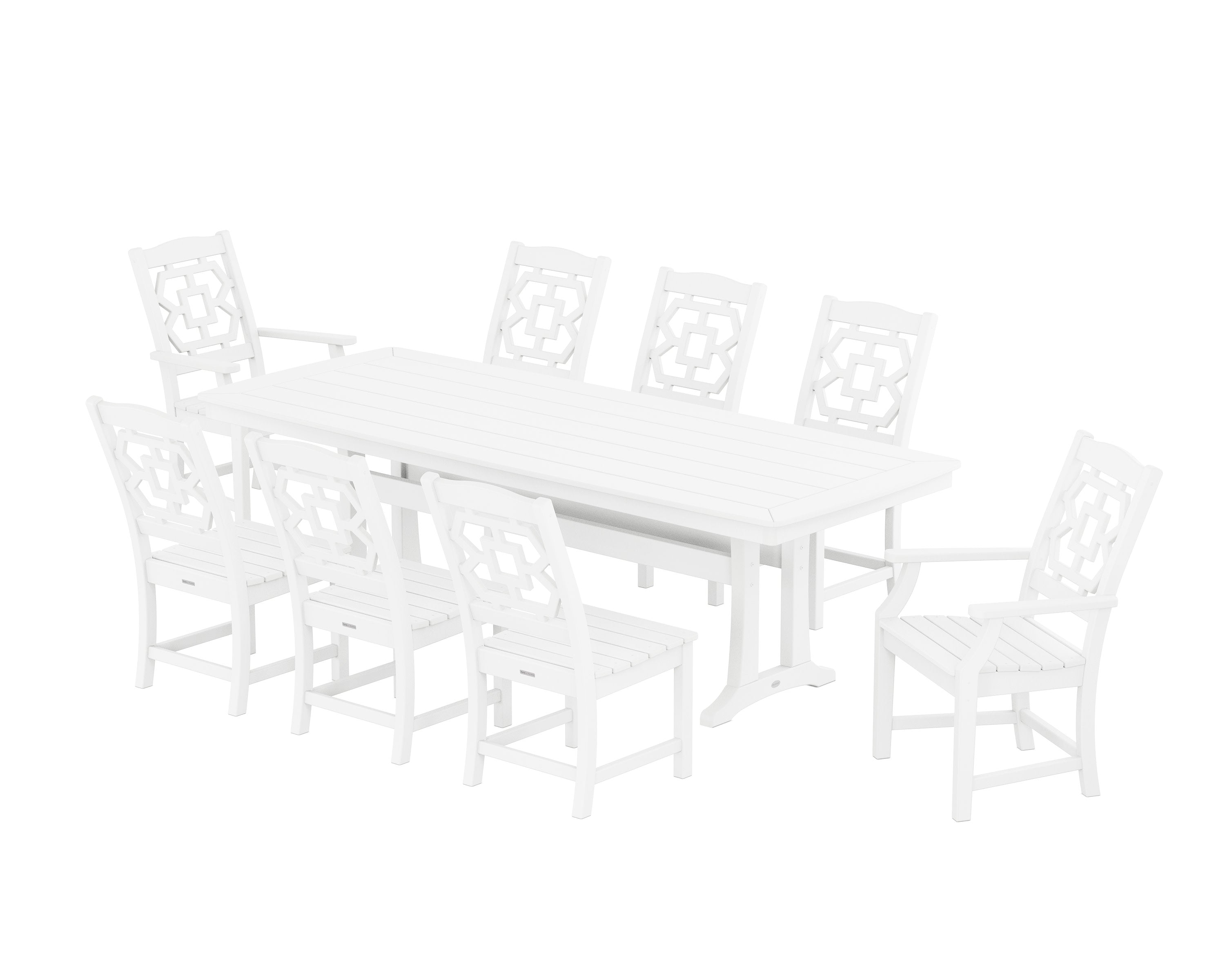 Chinoiserie 9-Piece Dining Set with Trestle Legs in White