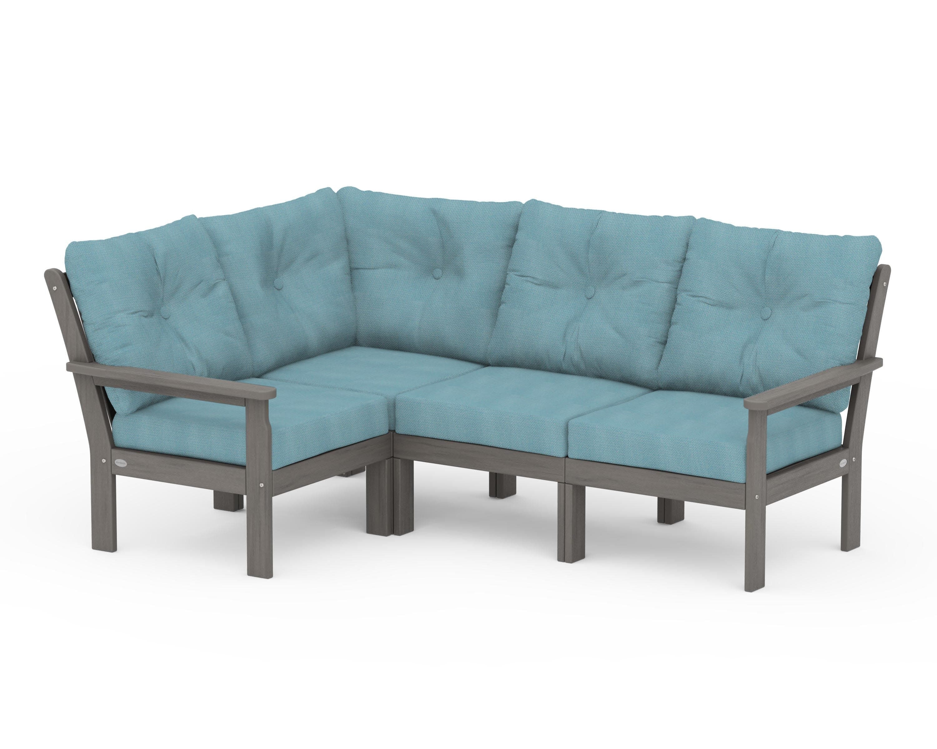 Vineyard 4-Piece Sectional in Driftwood / Lattice Sky Blue