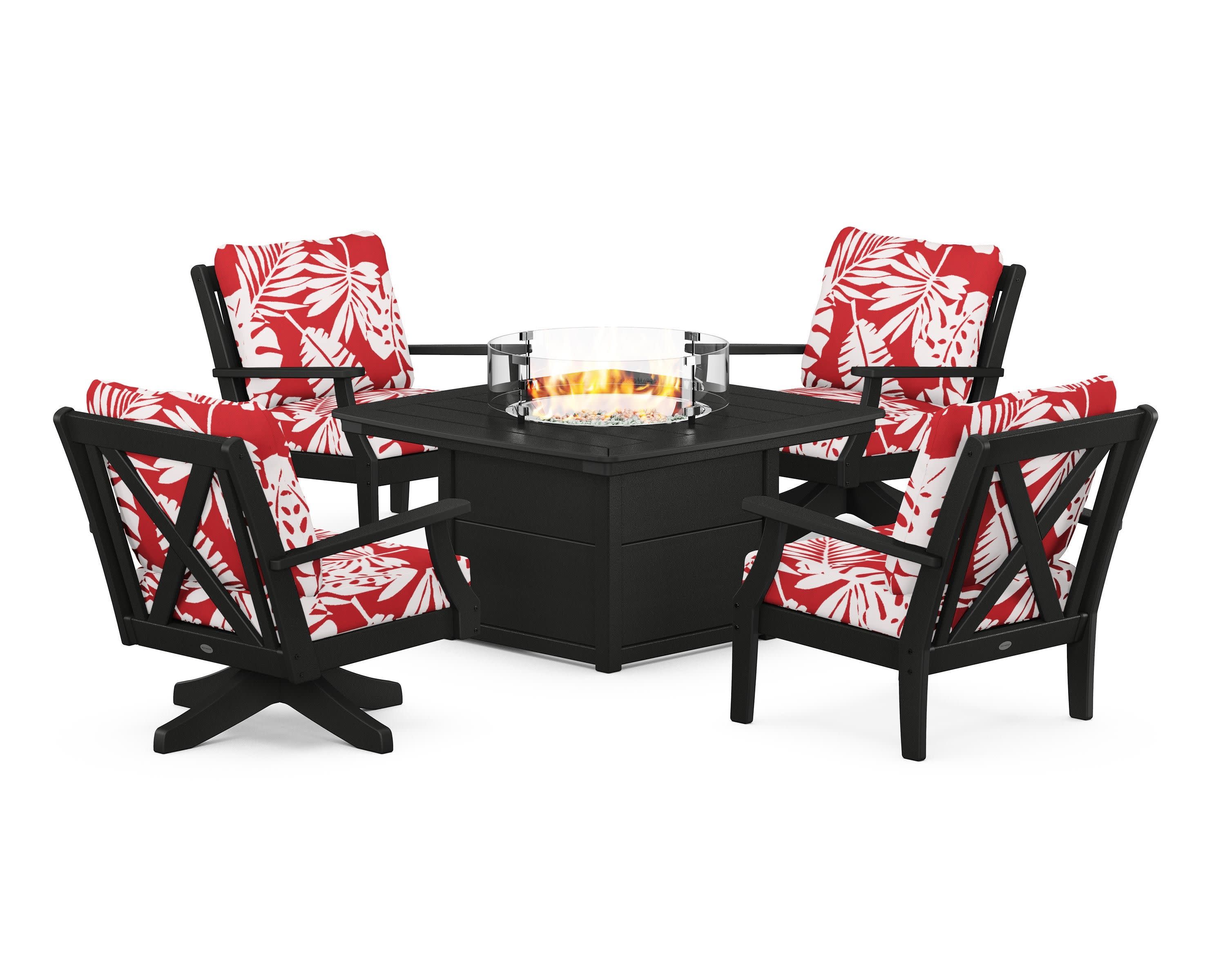 Braxton 5-Piece Deep Seating Set with Fire Table in Black / Leaf Crimson