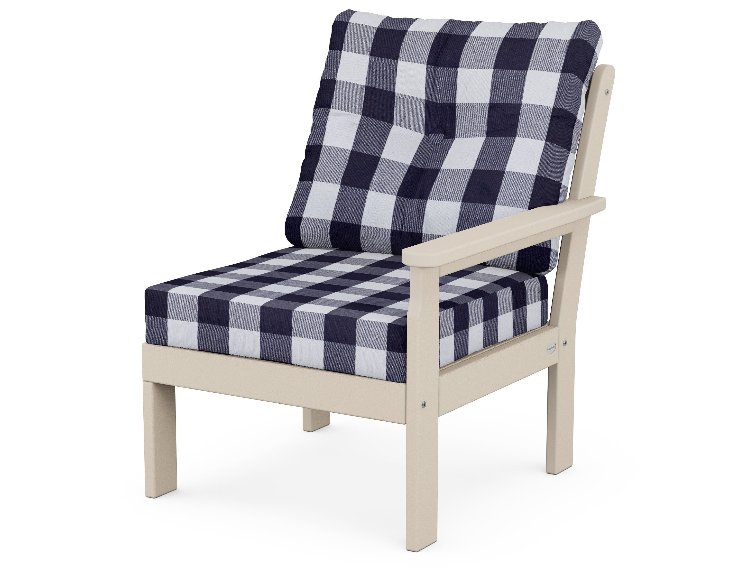 Vineyard Modular Right Arm Chair in Sand / Buffalo Plaid Navy