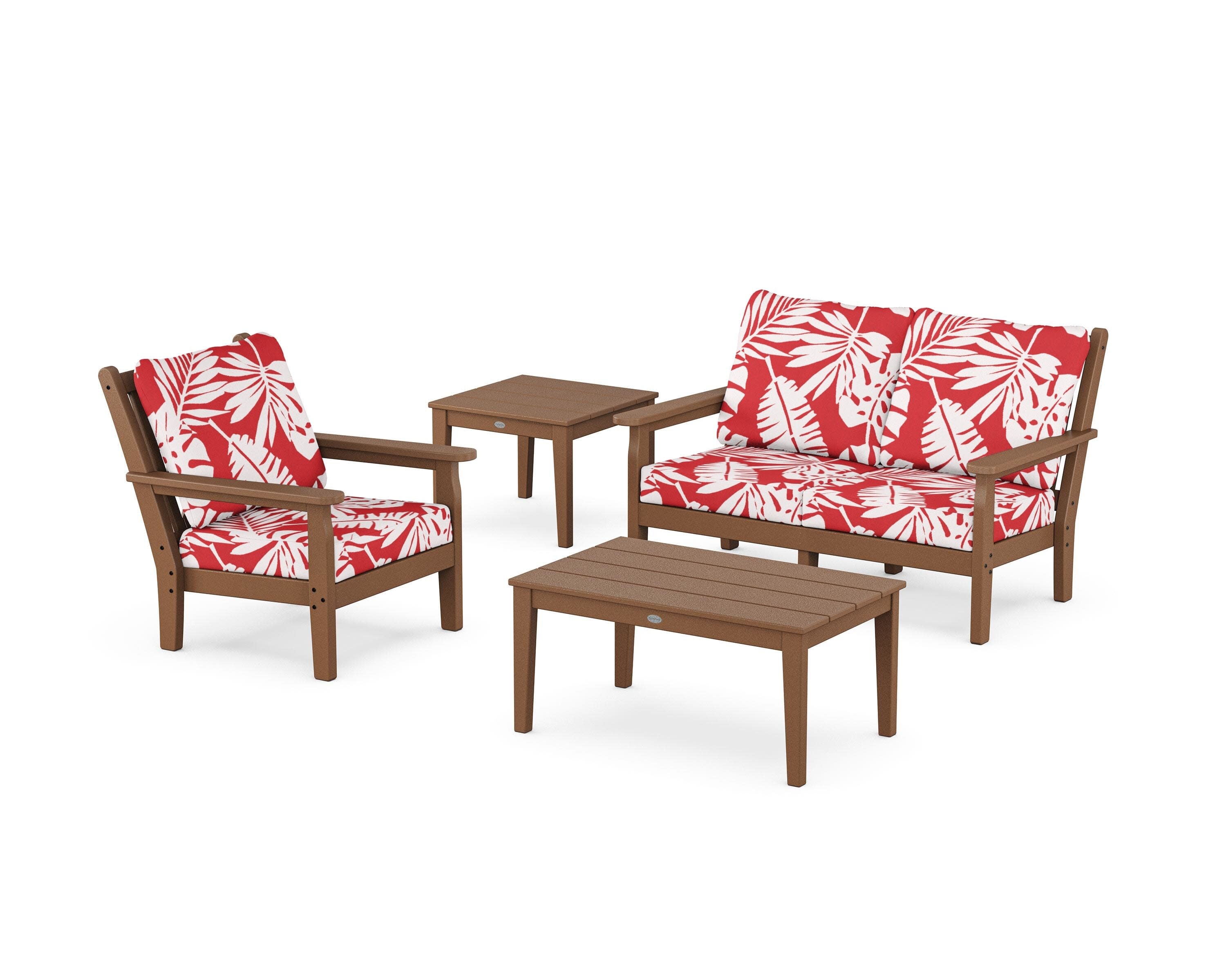 Chippendale 4-Piece Deep Seating Set in Teak / Leaf Crimson