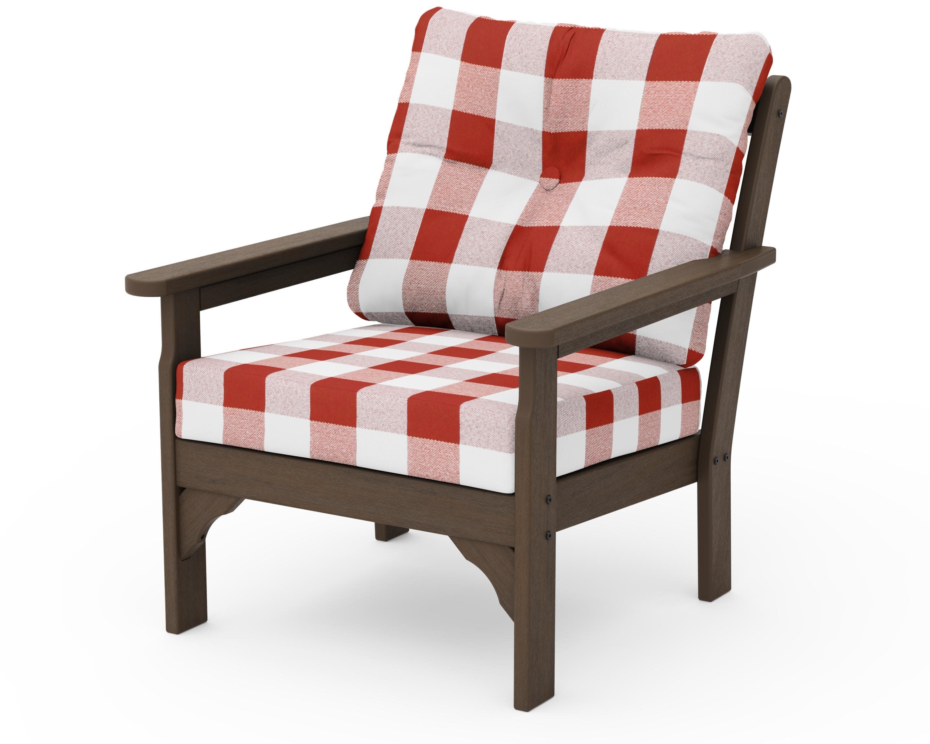 Vineyard Deep Seating Chair in Kona / Buffalo Plaid Crimson