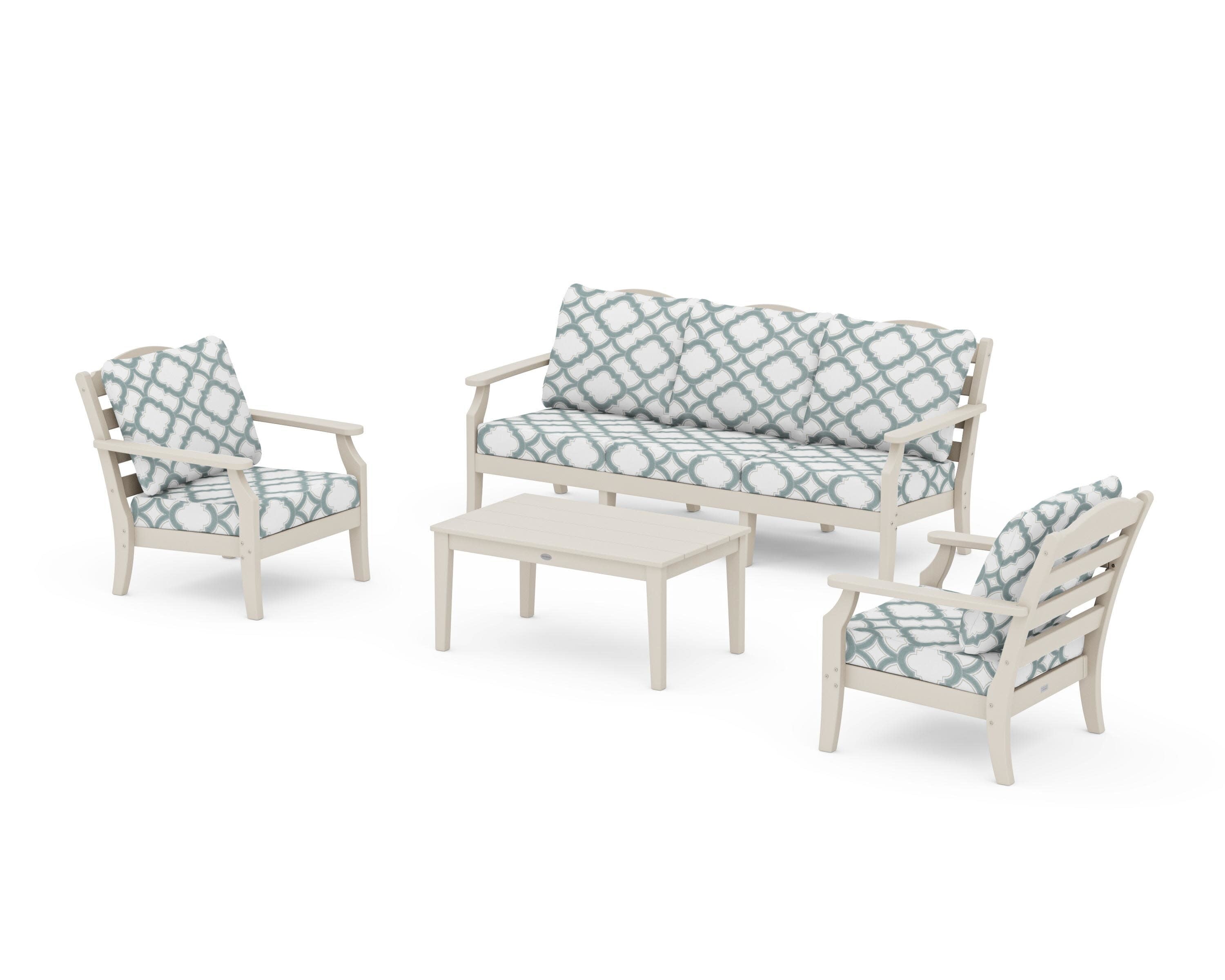 Savannah 4-Piece Deep Seating Set with Sofa in Sand / Trellis Glacier Spa