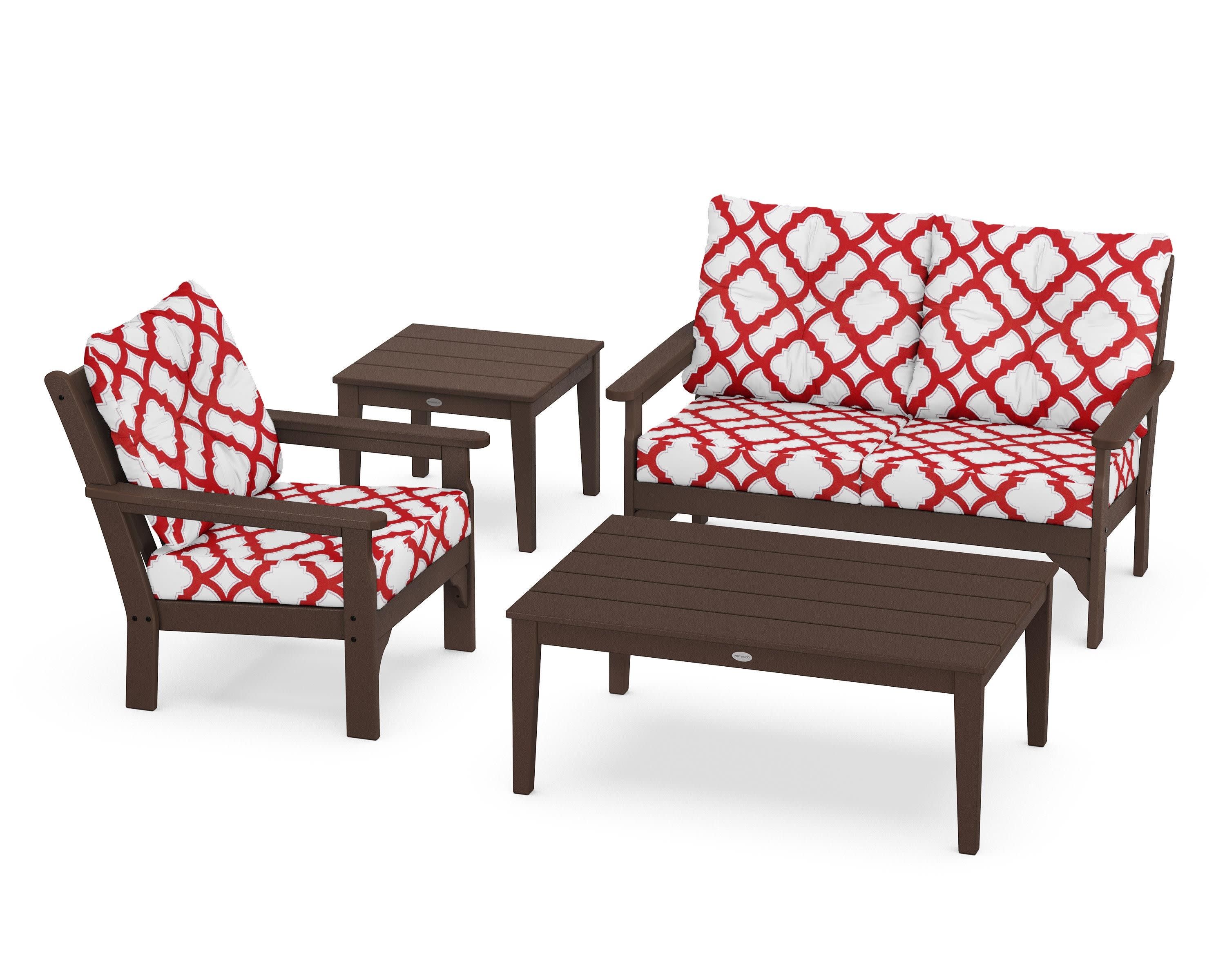Vineyard 4-Piece Deep Seating Set in Mahogany / Trellis Crimson