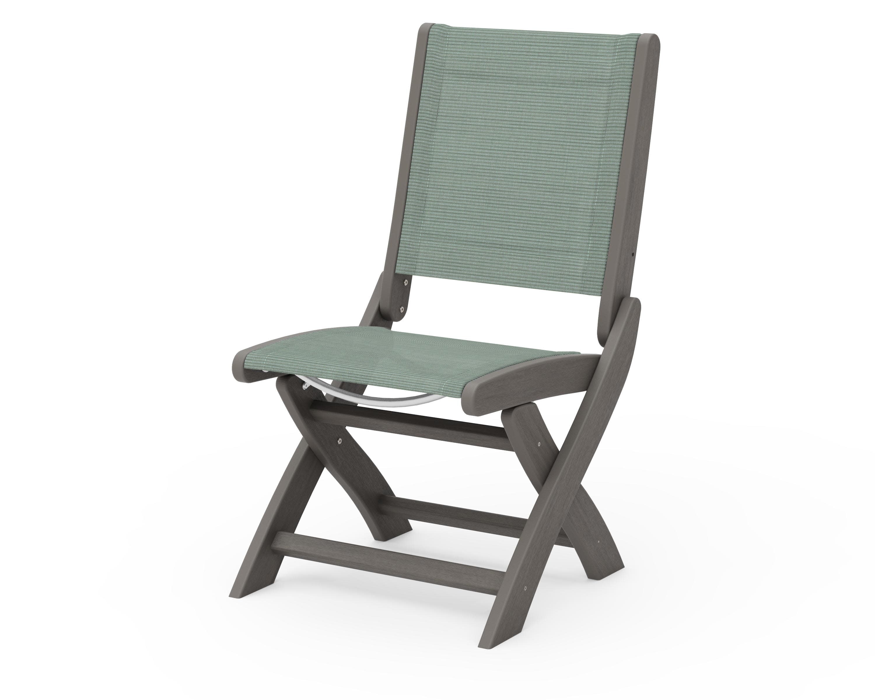 Coastal Folding Side Chair in Driftwood / Dupioni Sea Mist Sling