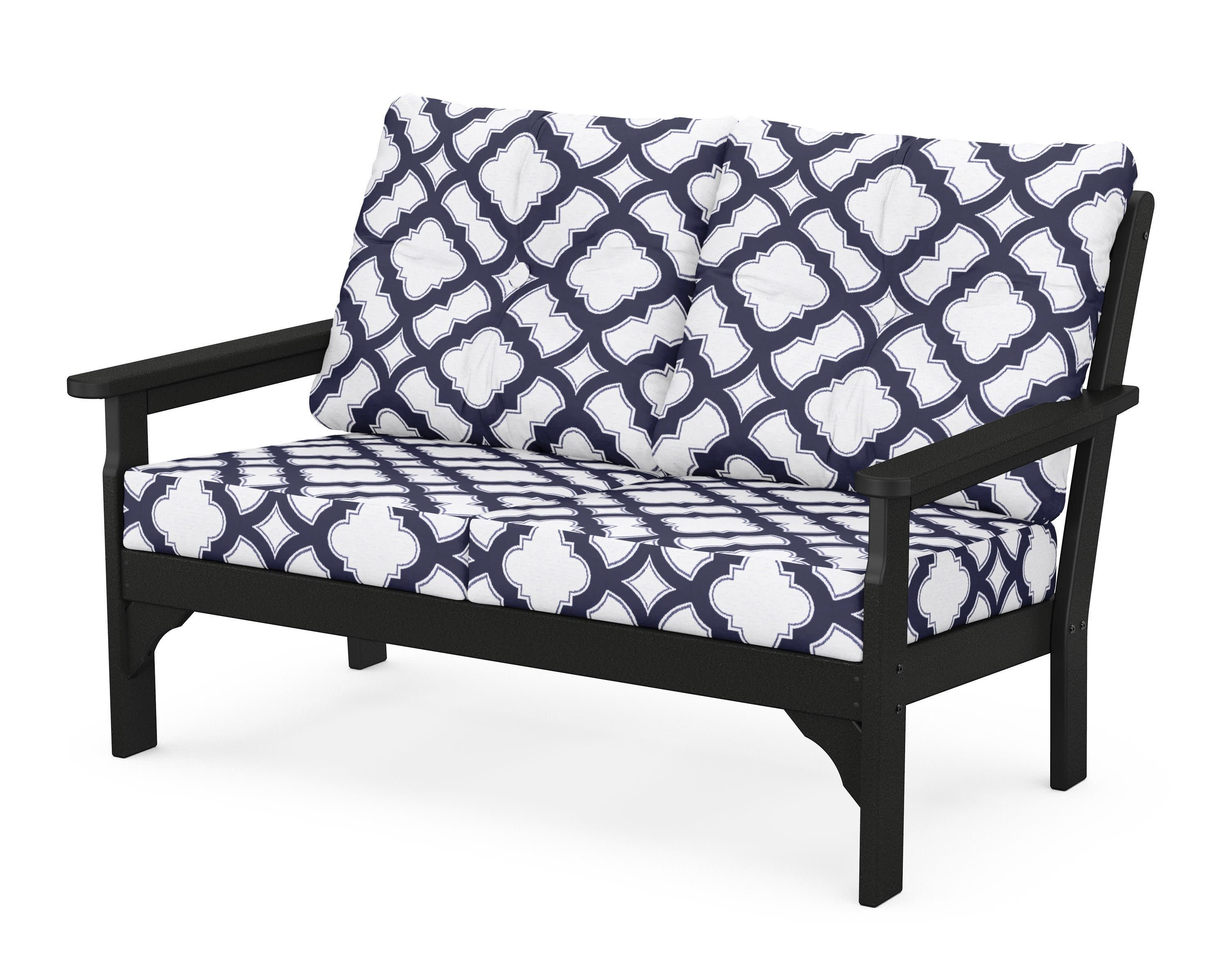 Vineyard Deep Seating Loveseat in Black / Trellis Navy