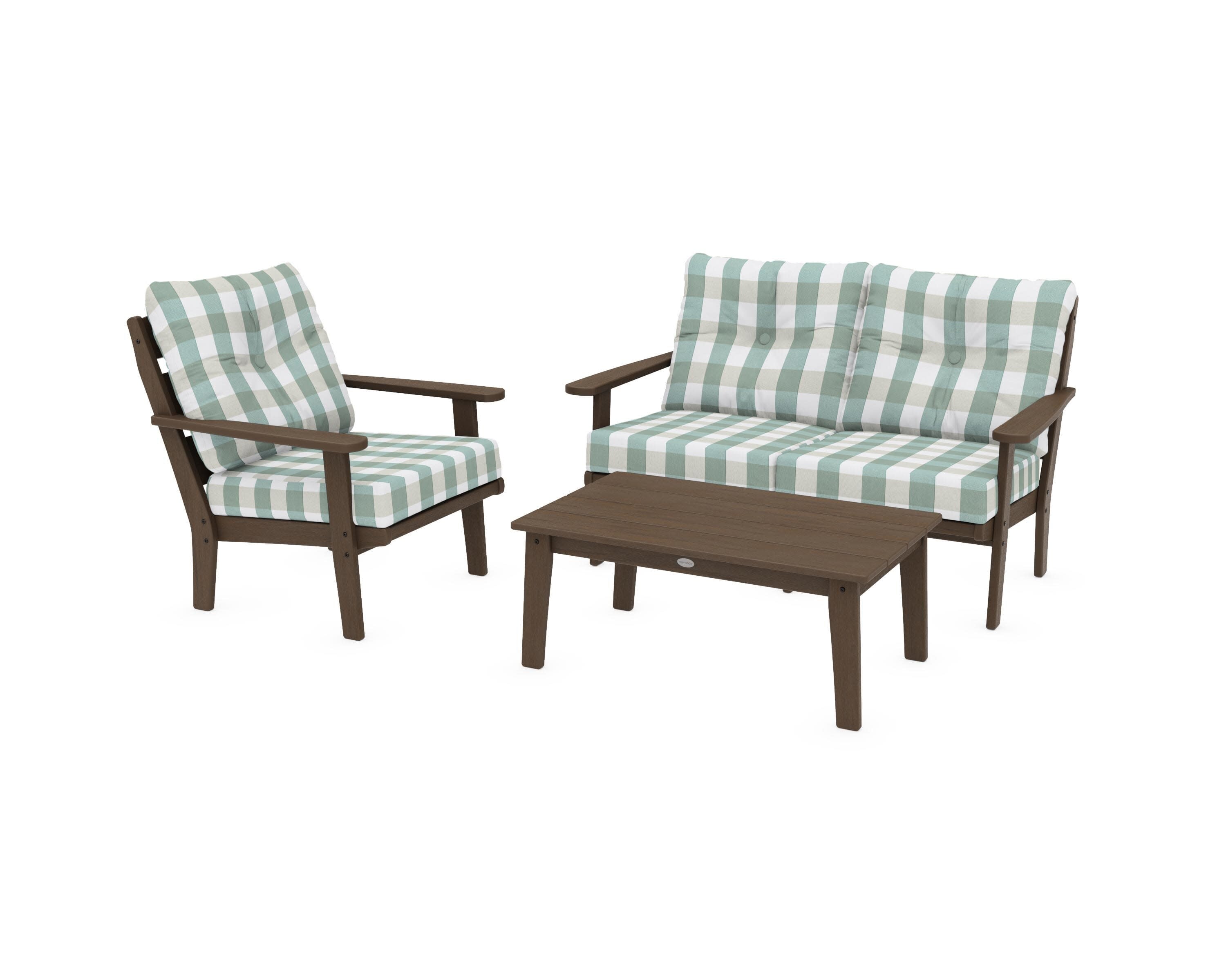 Lakeside 3-Piece Deep Seating Set in Kona / Buffalo Plaid Glacier Spa