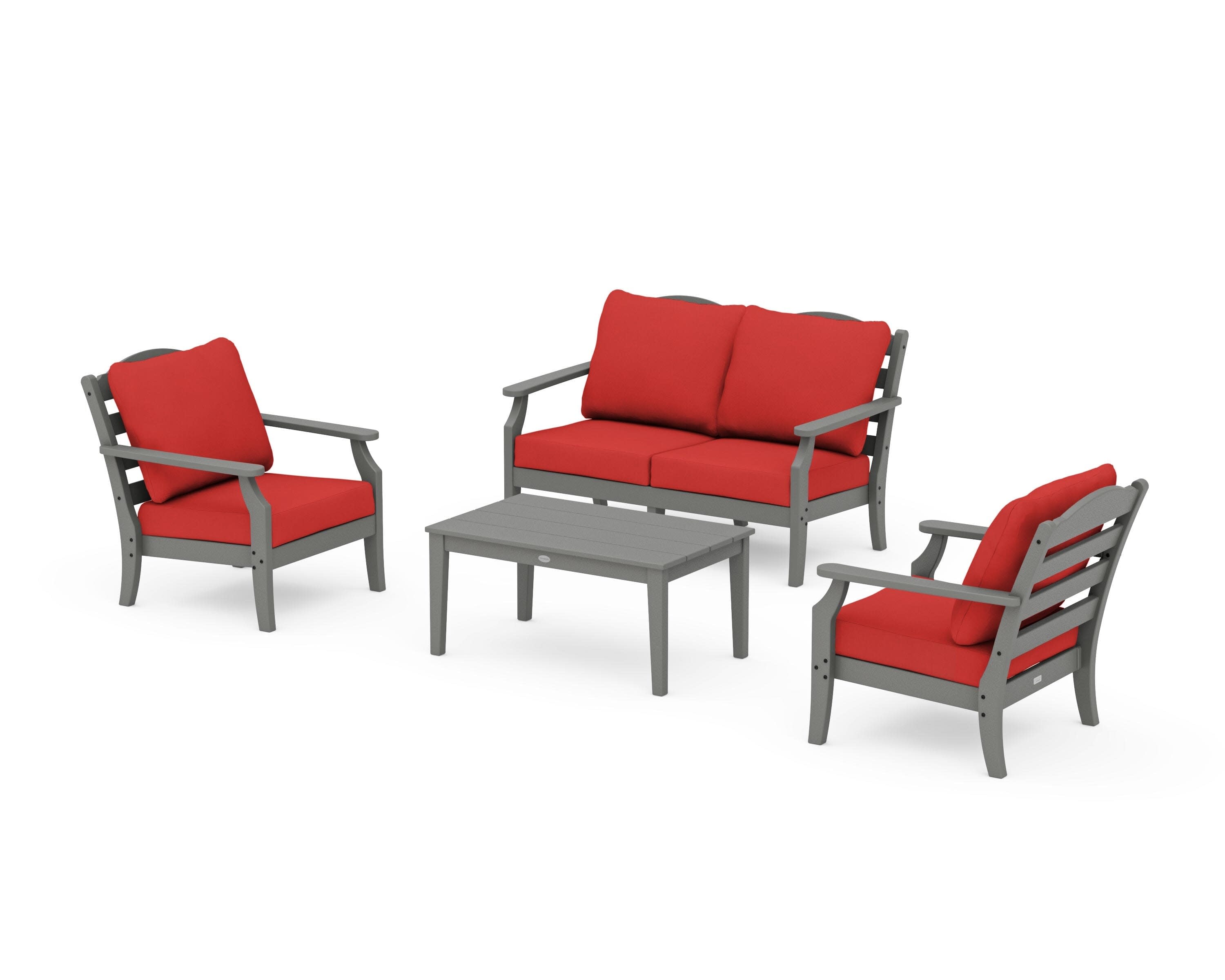 Savannah 4-Piece Deep Seating Set with Loveseat in Slate Grey / Crimson Linen