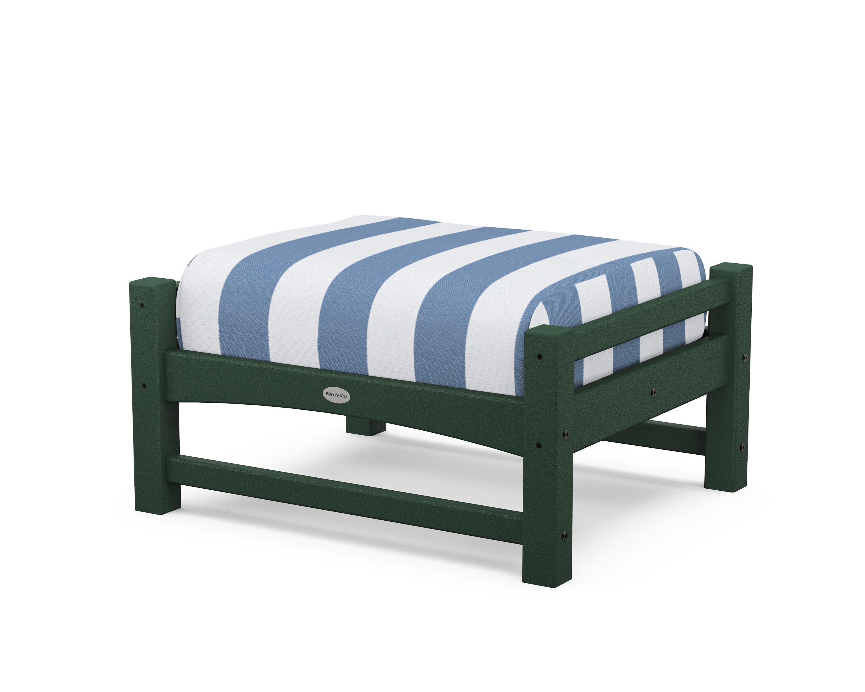 Club Ottoman in Green / Cabana Stripe Sky Blue