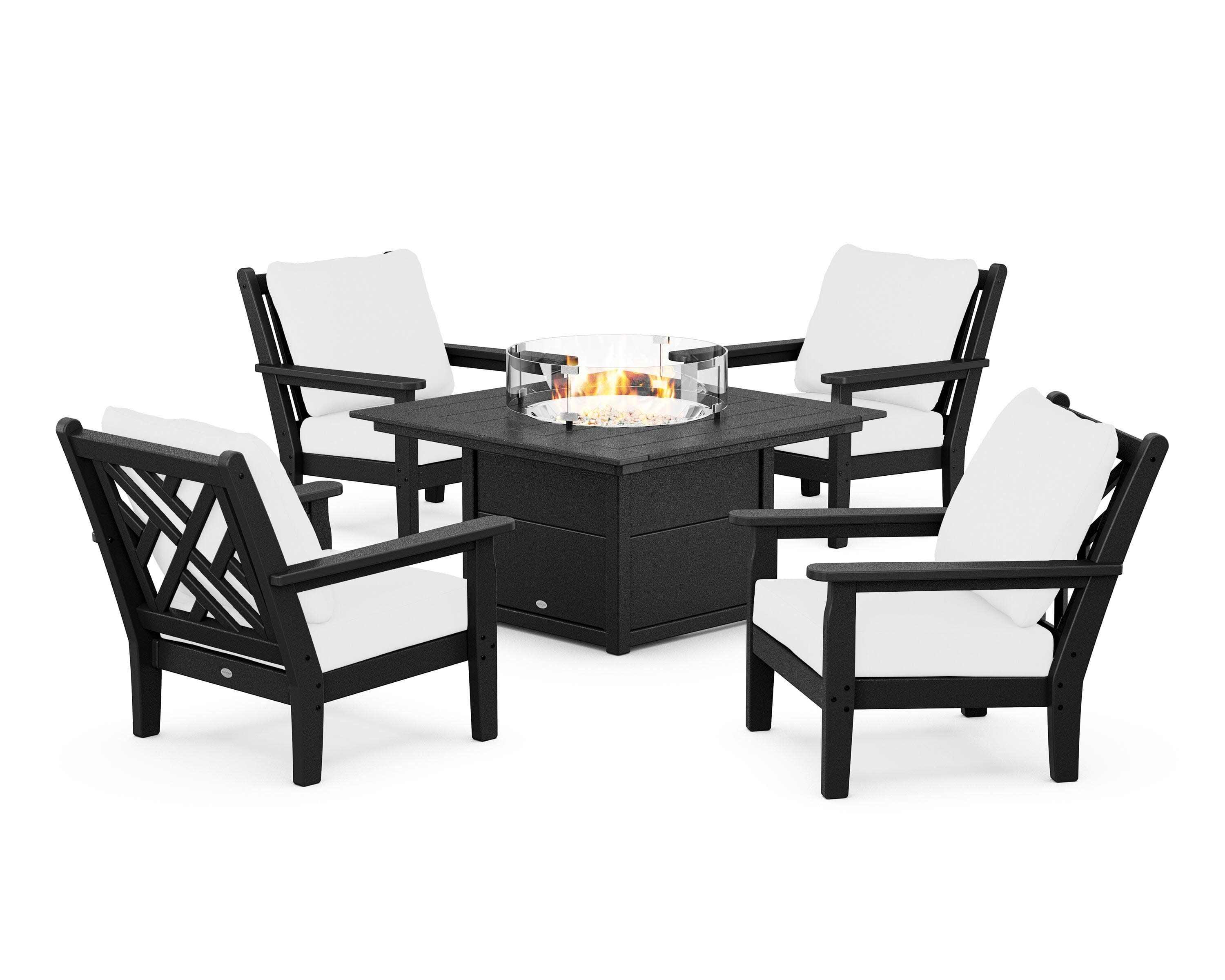 Chippendale 5-Piece Deep Seating Set with Fire Pit Table in Black / Natural