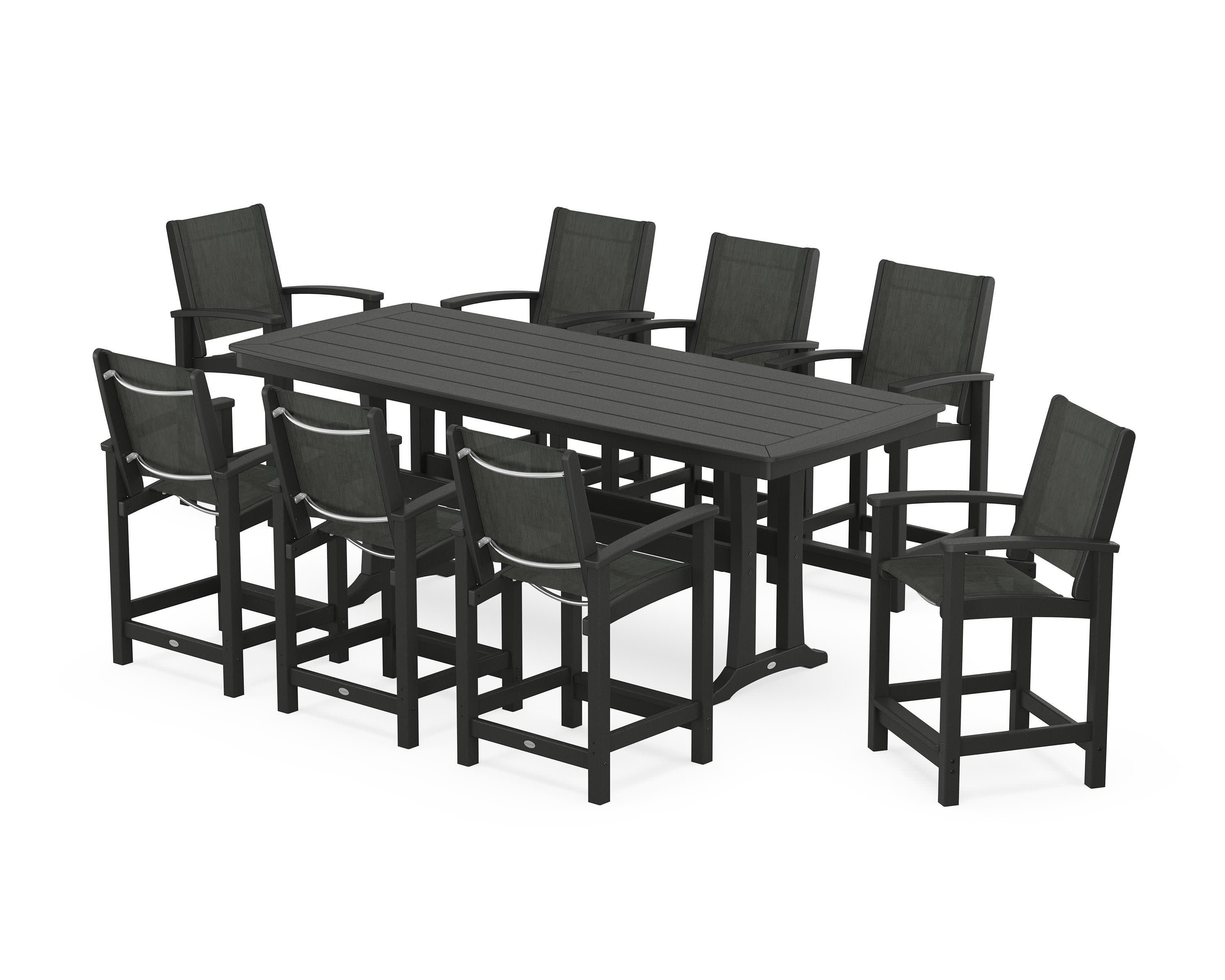 Coastal 9-Piece Counter Set with Trestle Legs in Black / Ember Sling