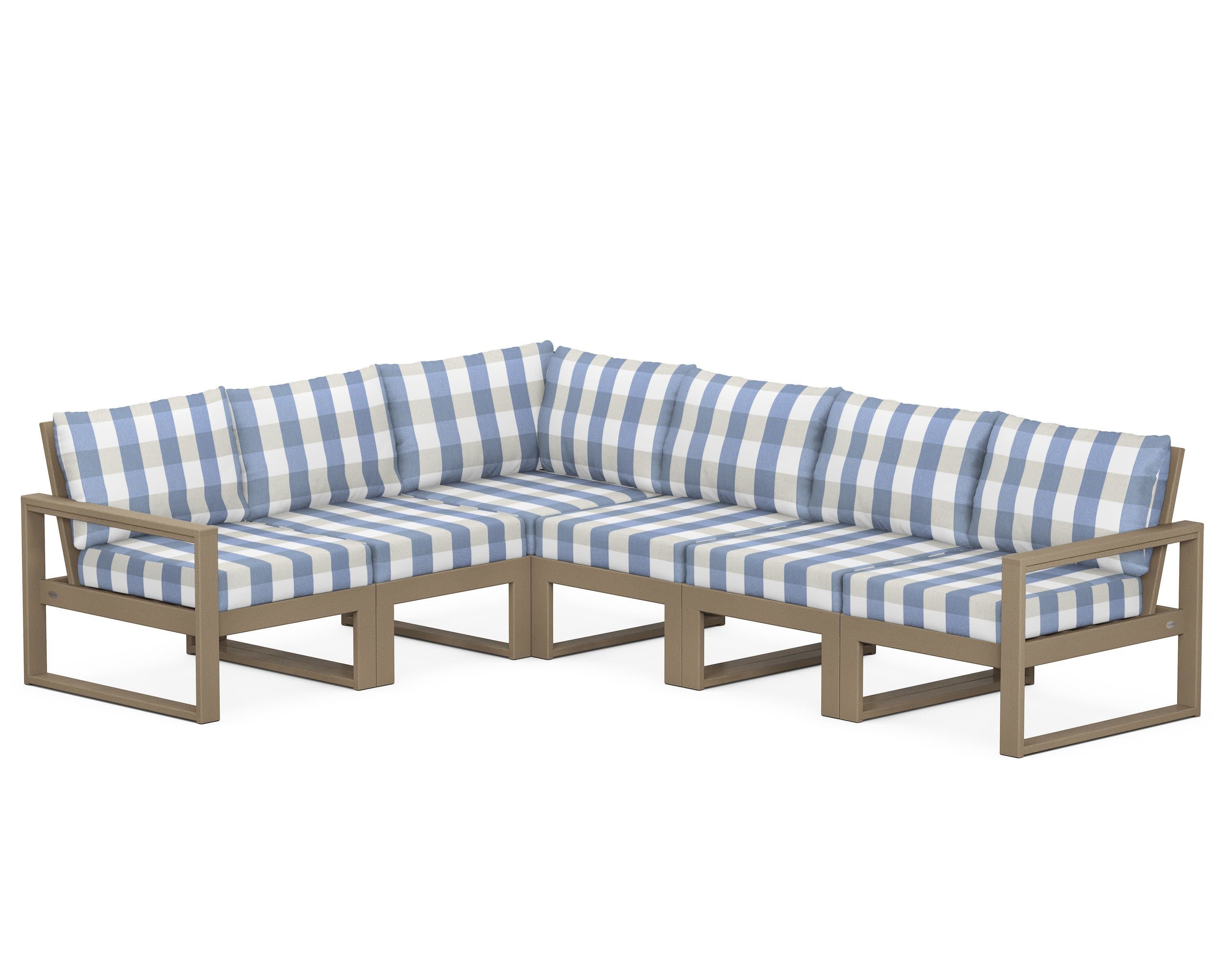 EDGE 6-Piece Modular Deep Seating Set in Vintage Sahara / Buffalo Plaid Sky Blue