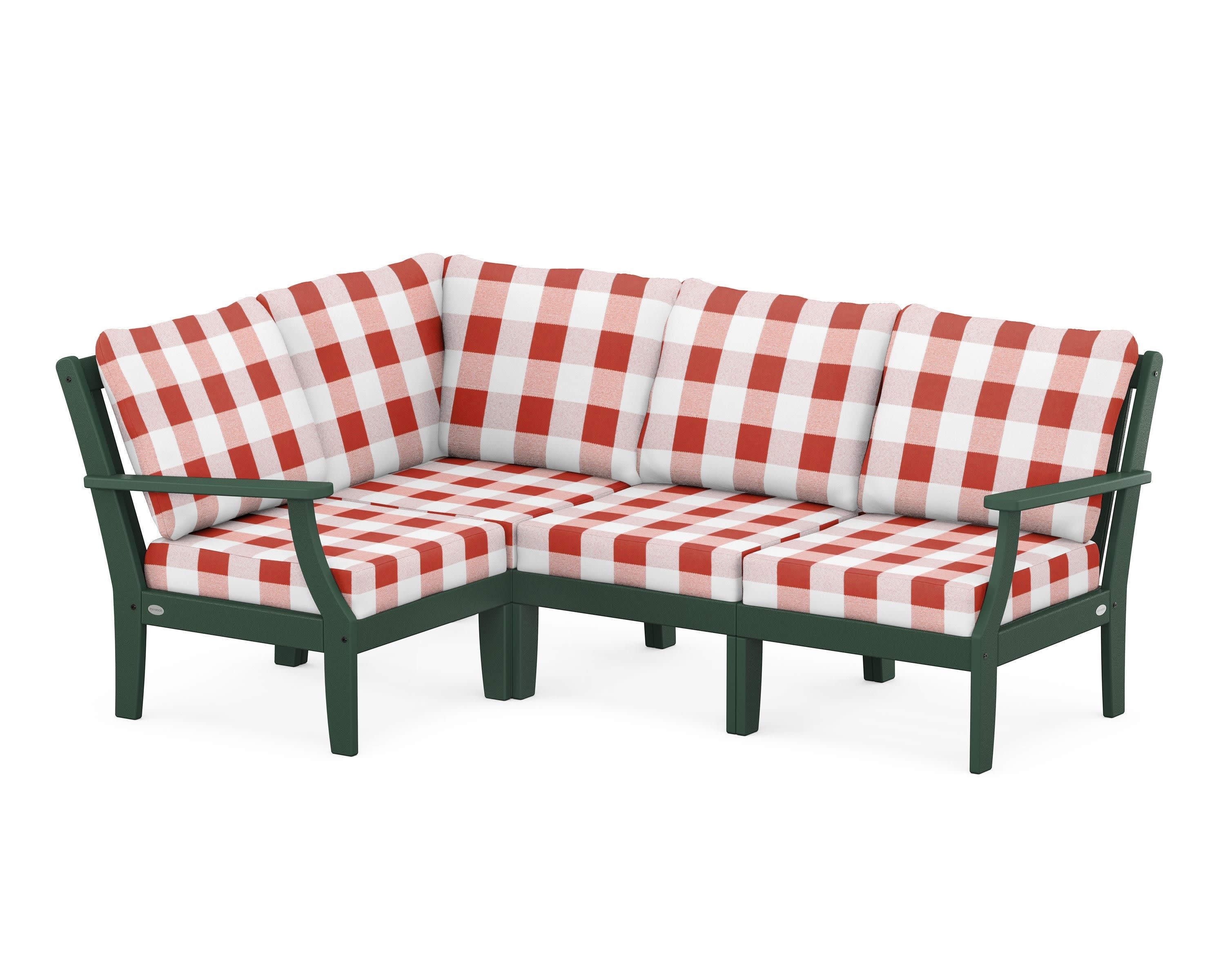 Braxton Modular 4-Piece Deep Seating Set in Green / Buffalo Plaid Crimson