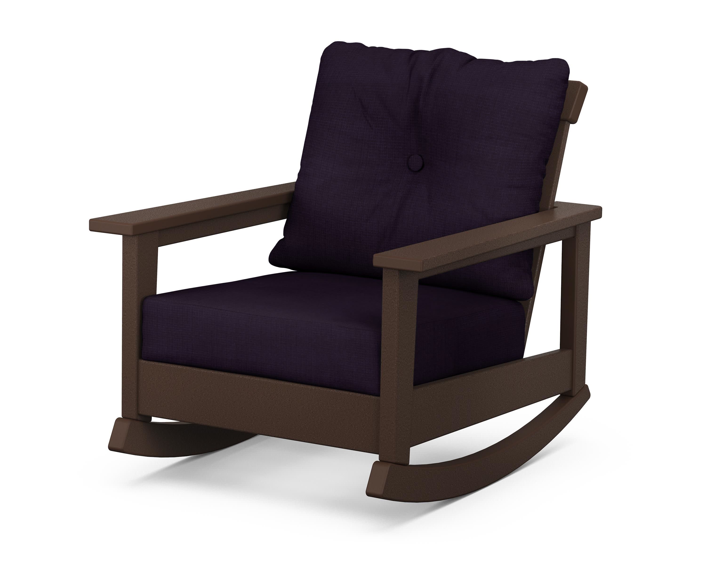 Prescott Deep Seating Rocking Chair in Mahogany / Navy Linen
