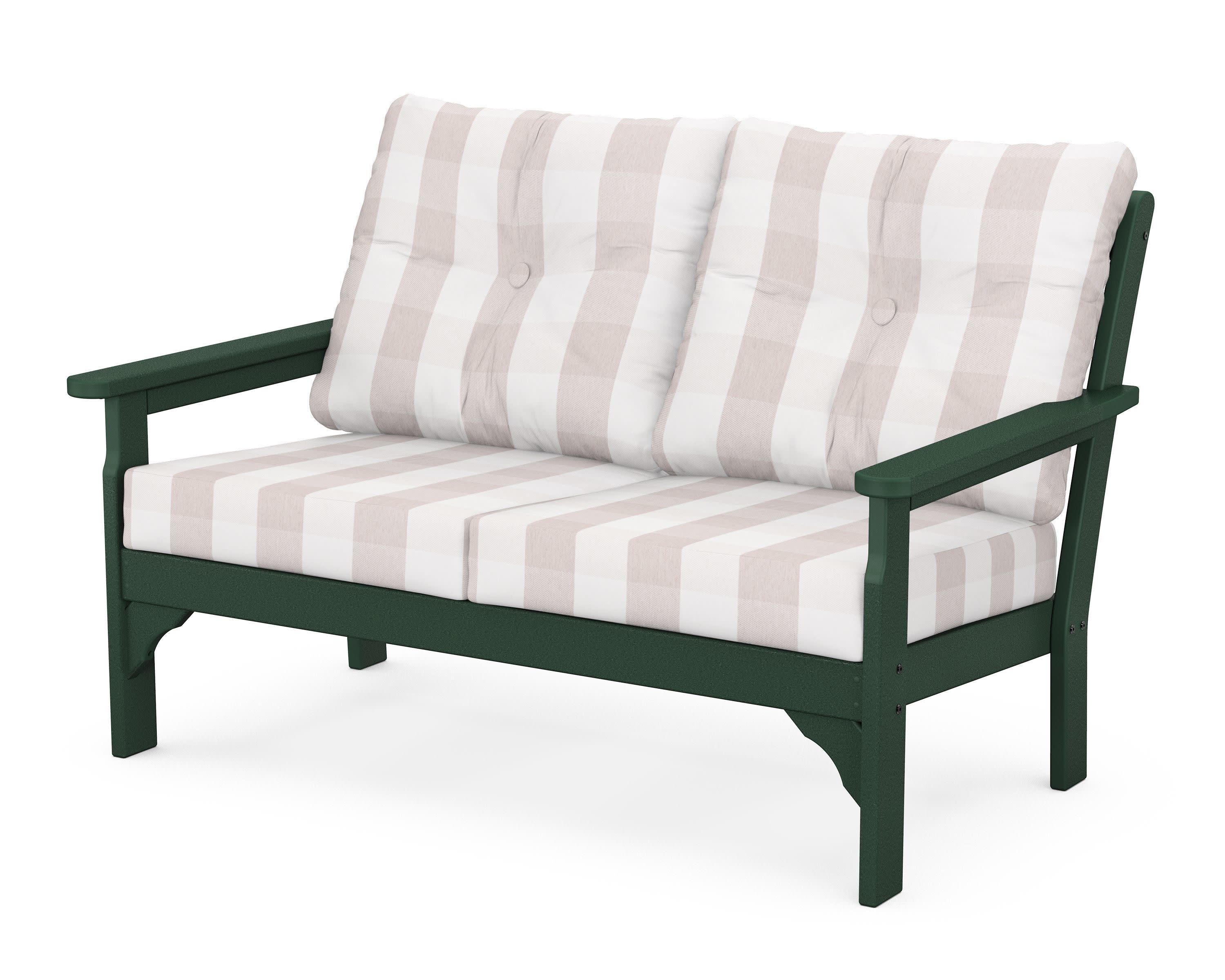 Vineyard Deep Seating Loveseat in Green / Buffalo Plaid Dune Burlap