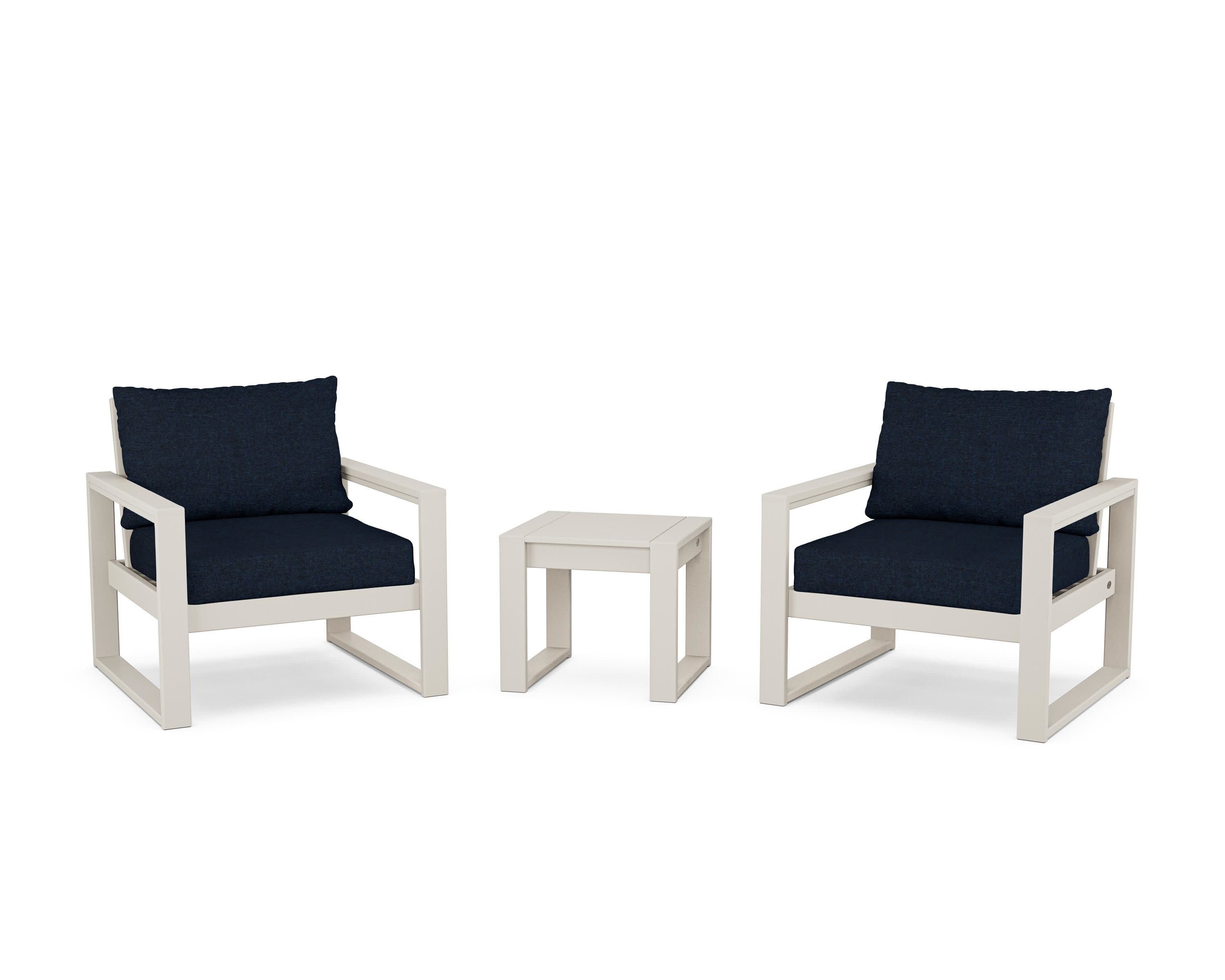EDGE Sectional 3-Piece Deep Seating Set in Sand / Marine Indigo