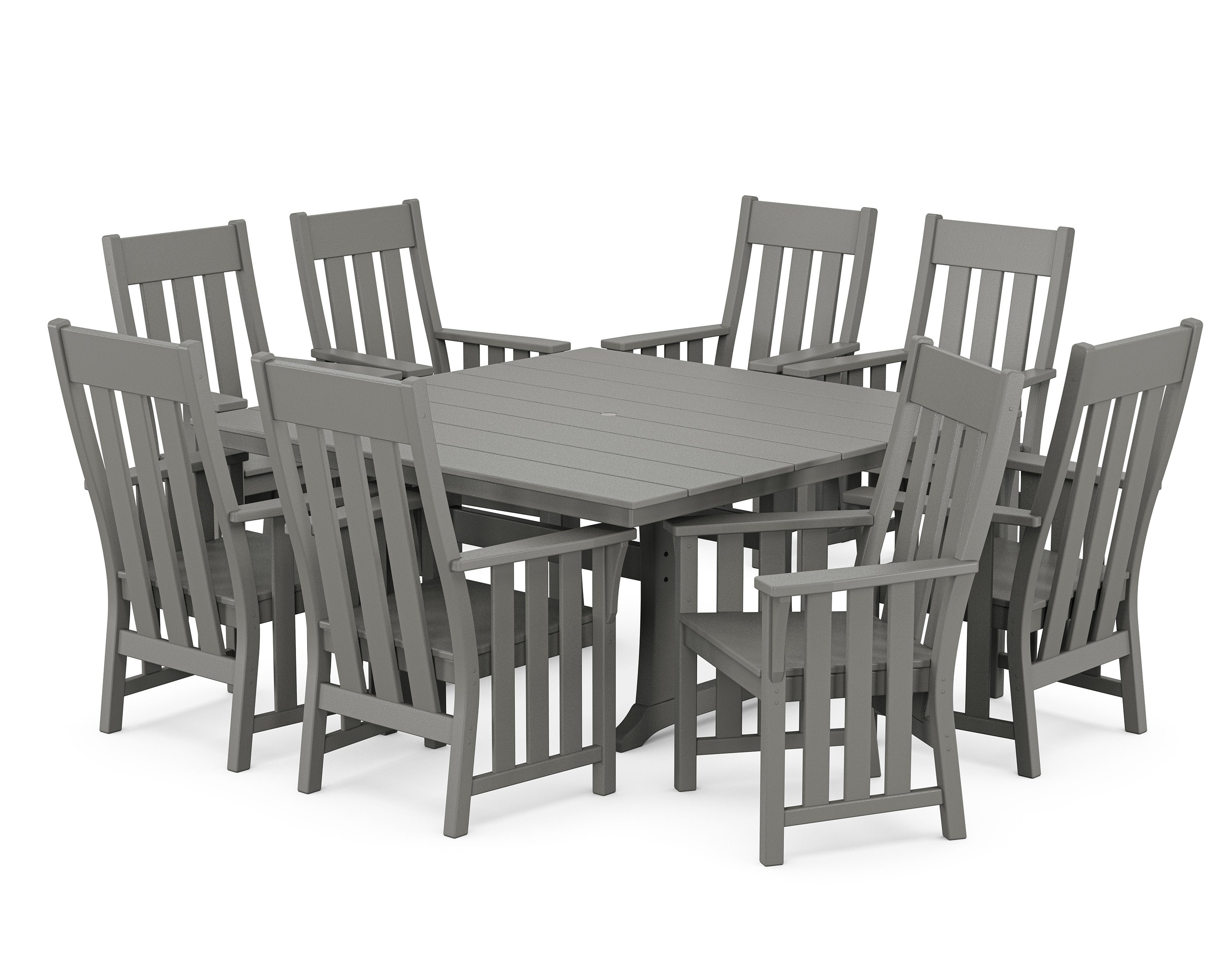 Acadia 9-Piece Square Farmhouse Dining Set with Trestle Legs in Slate Grey