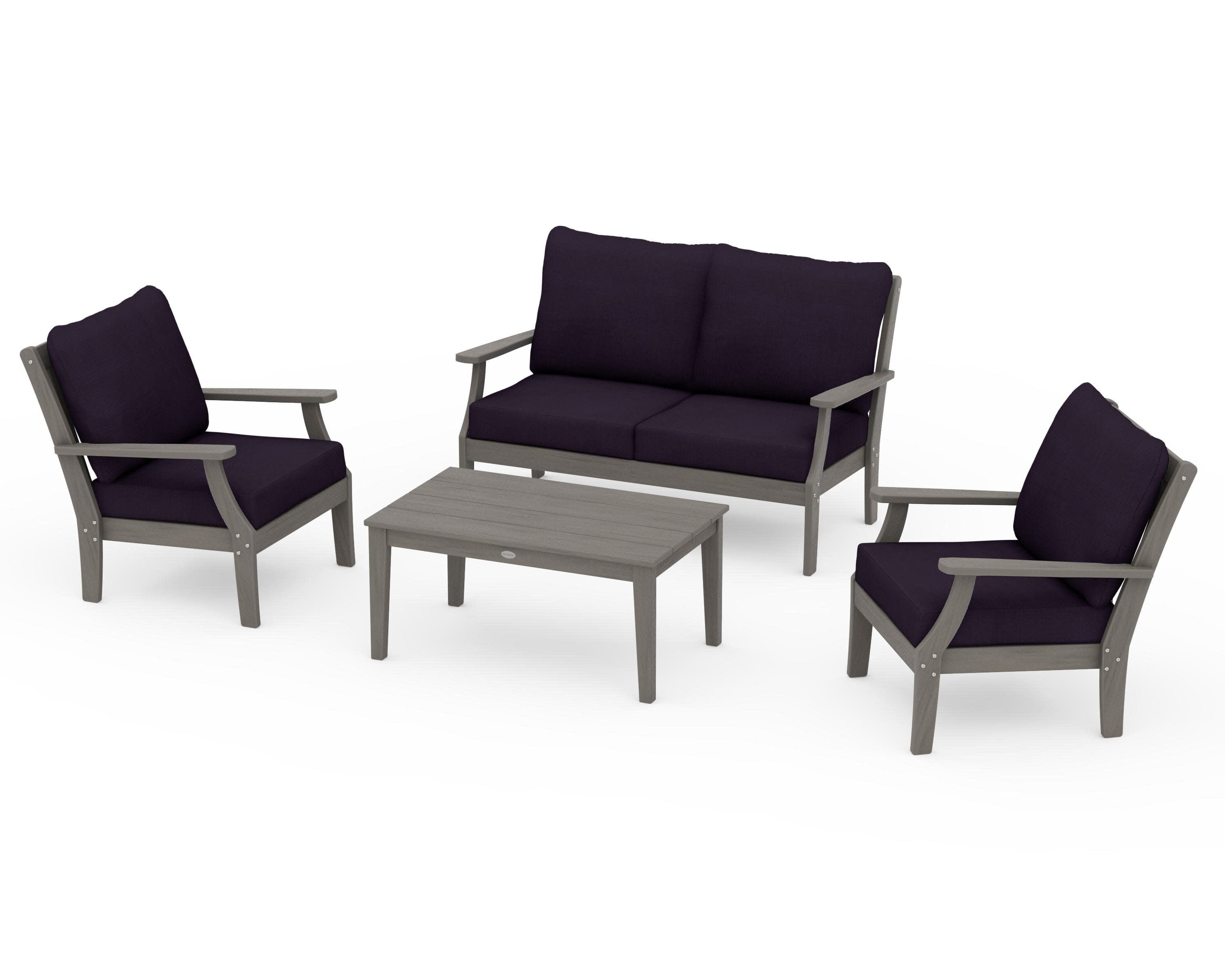 Braxton 4-Piece Deep Seating Chair Set in Driftwood / Navy Linen