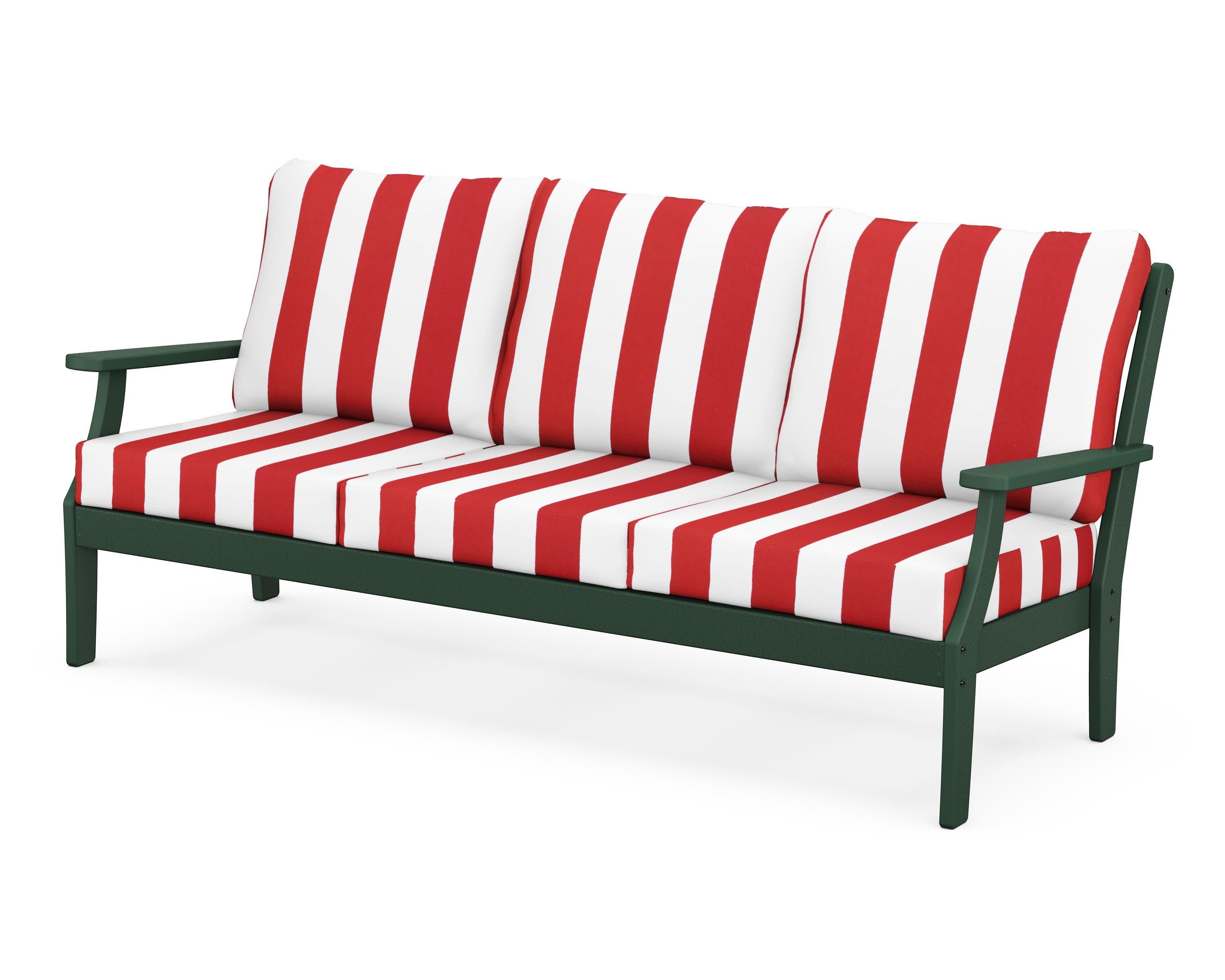 Braxton Deep Seating Sofa in Green / Cabana Stripe Crimson