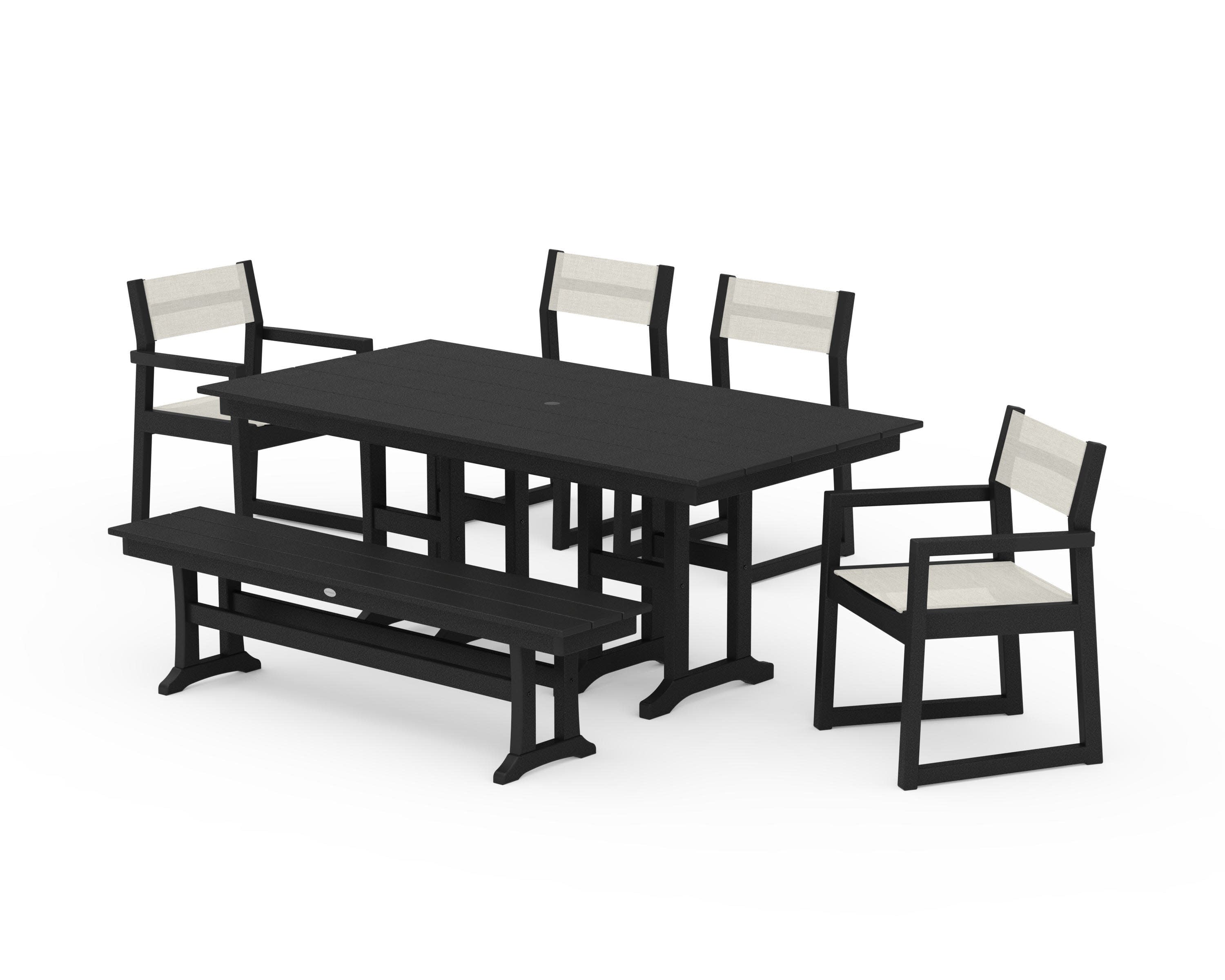 EDGE Sling 6-Piece Farmhouse Dining Set in Black / Parchment Sling