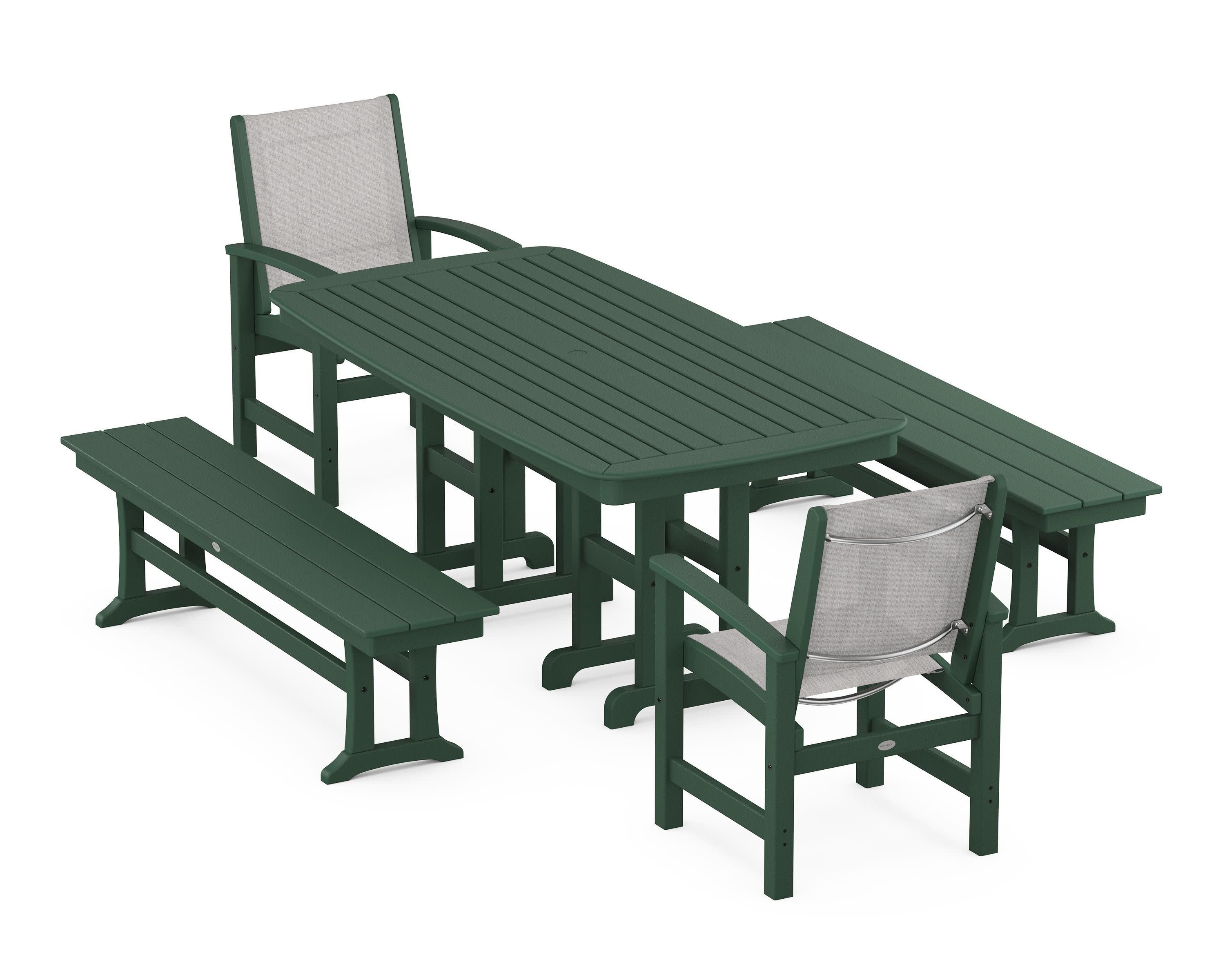 Coastal 5-Piece Dining Set in Green / Parchment Sling