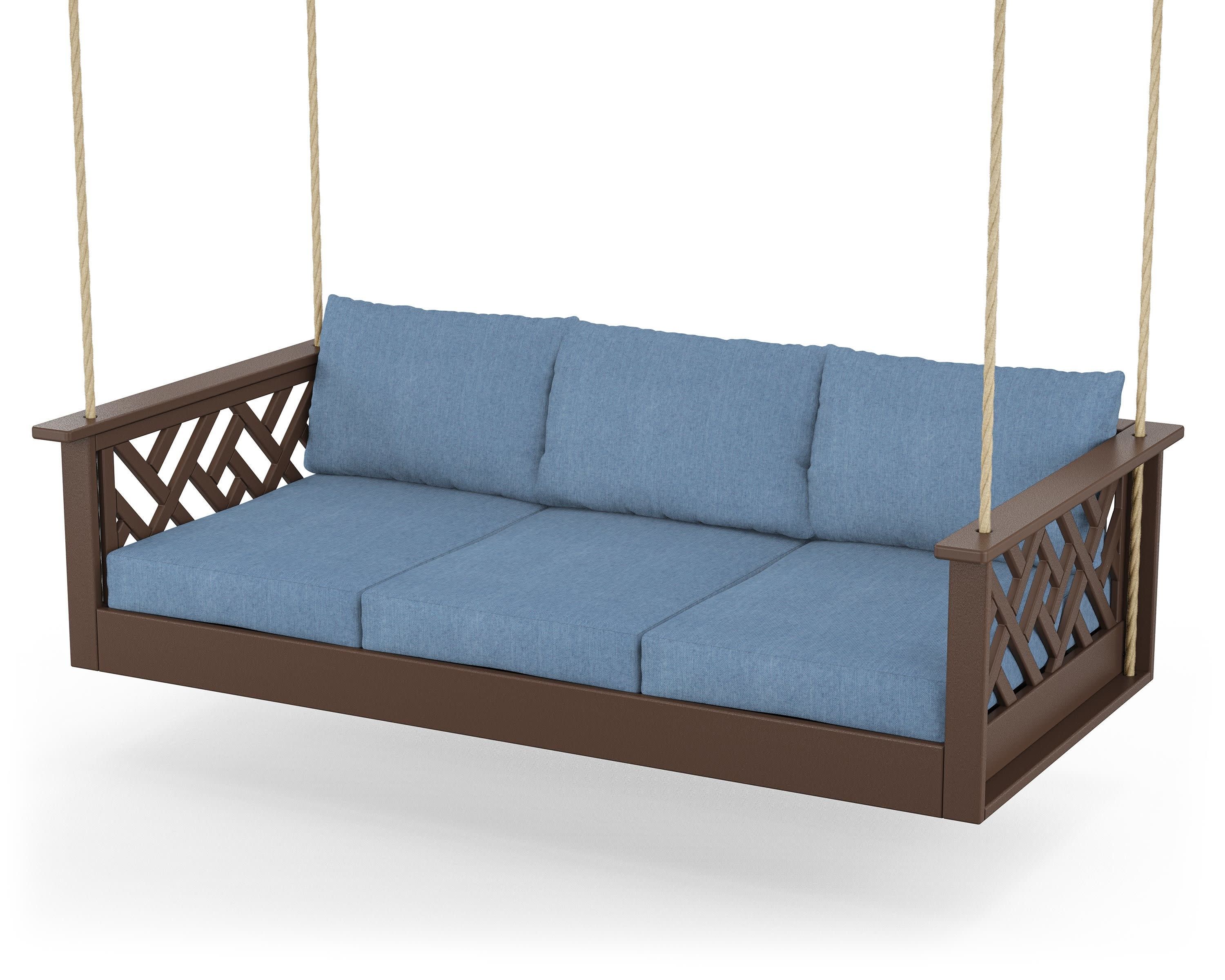 Chippendale Daybed Swing in Mahogany / Sky Blue
