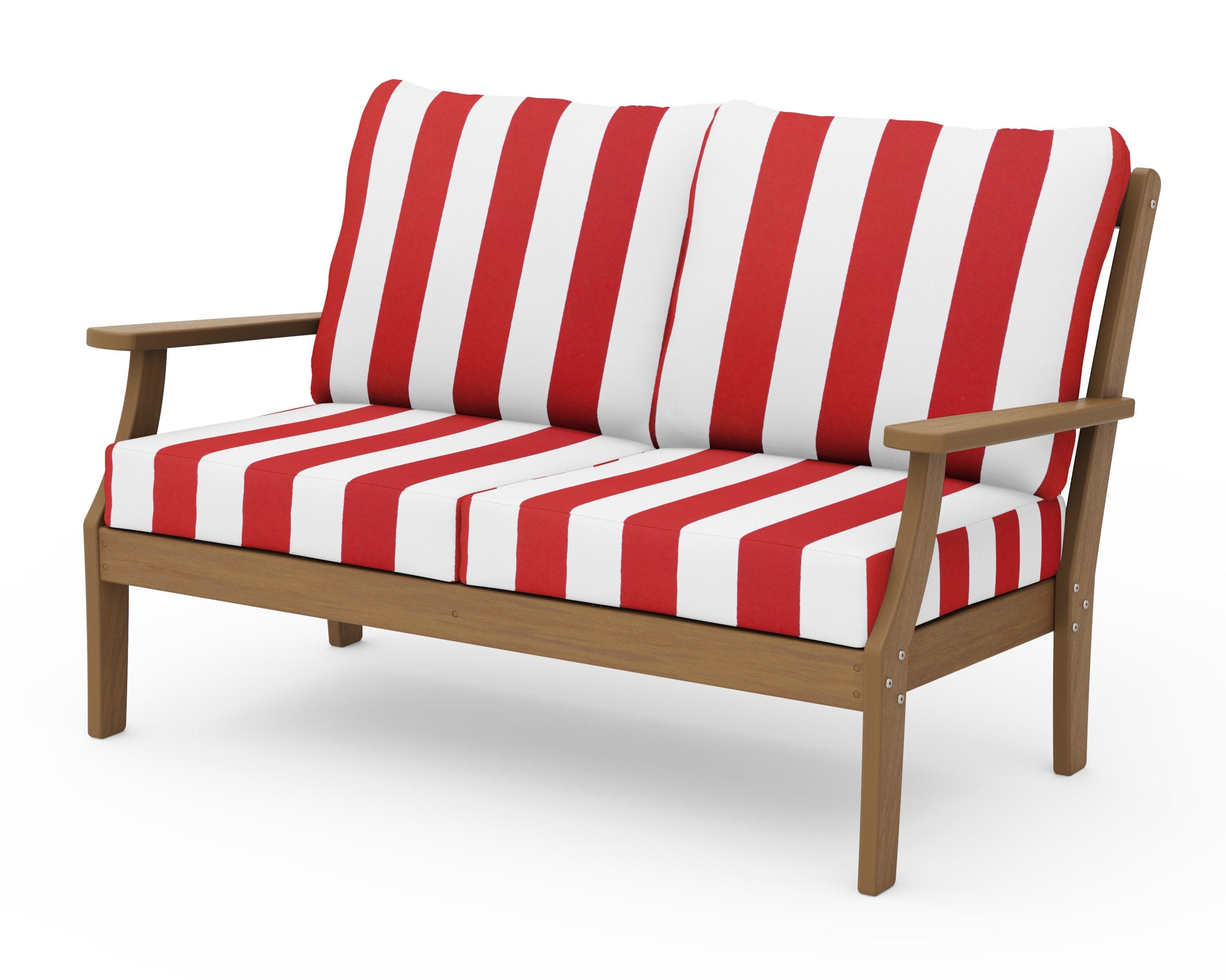 Braxton Deep Seating Loveseat in Natural / Cabana Stripe Crimson