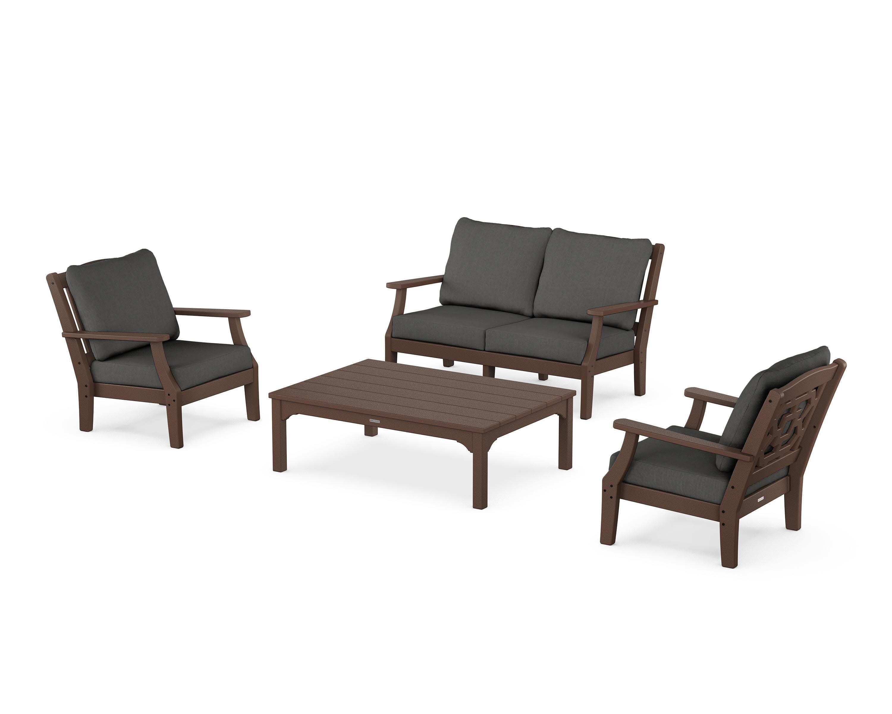 Chinoiserie 4-Piece Deep Seating Set with Loveseat in Mahogany / Spectrum Carbon