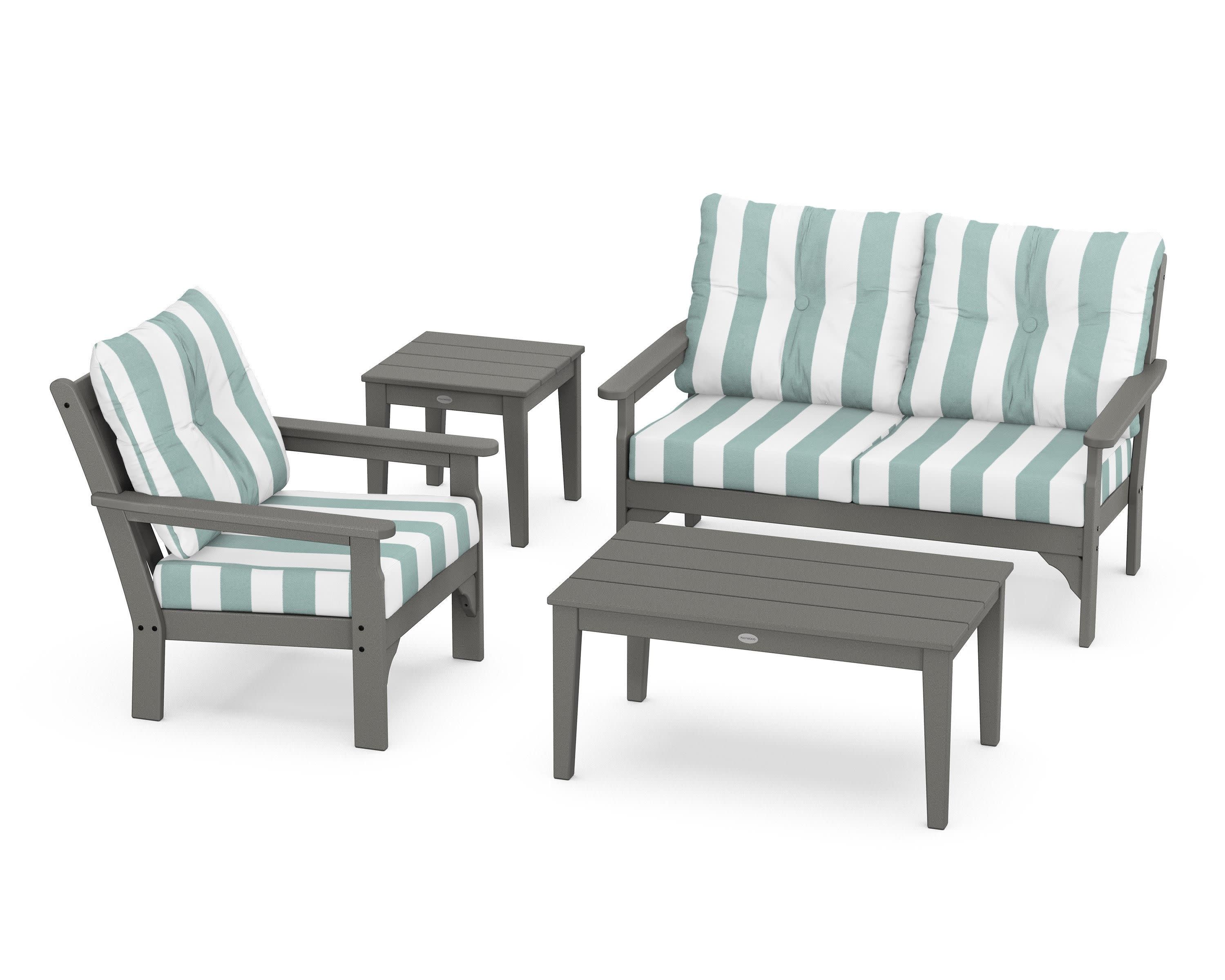 Vineyard 4-Piece Deep Seating Set in Slate Grey / Cabana Stripe Glacier Spa