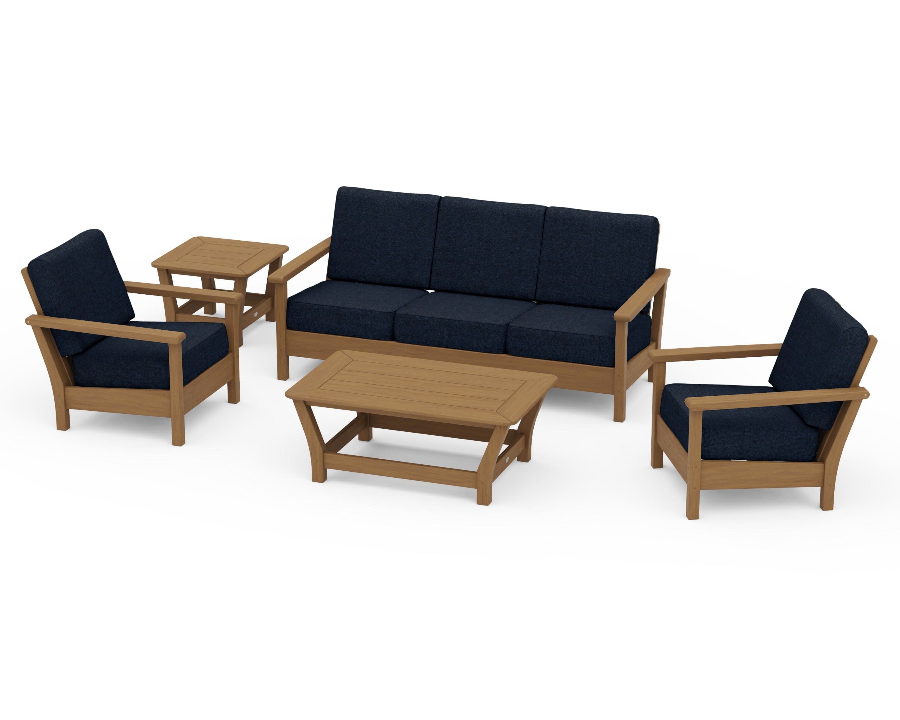 Harbour 5-Piece Deep Seating Set in Natural / Marine Indigo