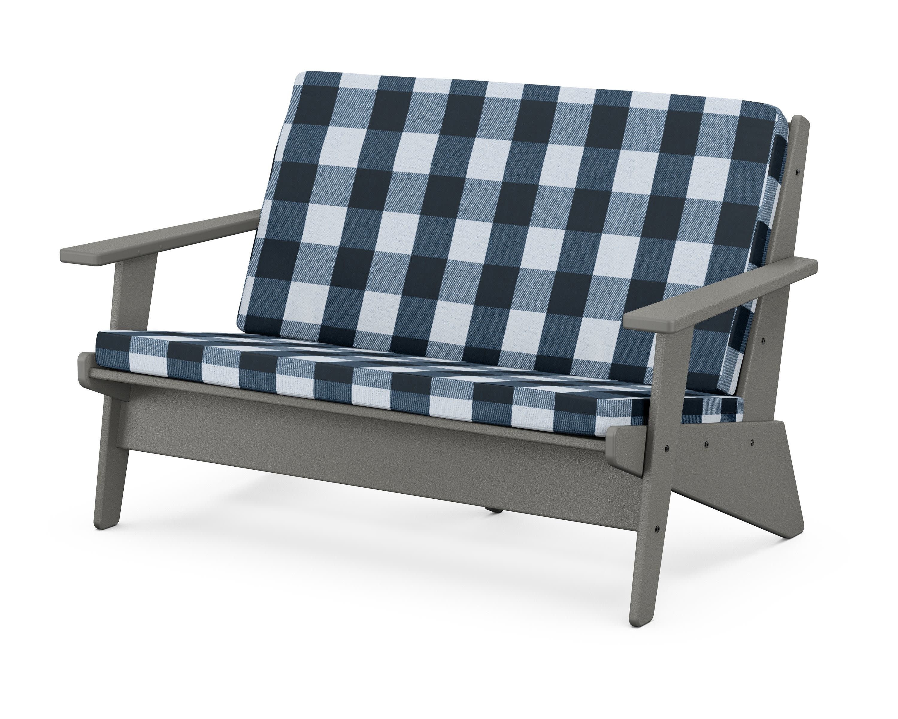 Riviera Modern Lounge Loveseat in Slate Grey / Buffalo Plaid Marine Indigo