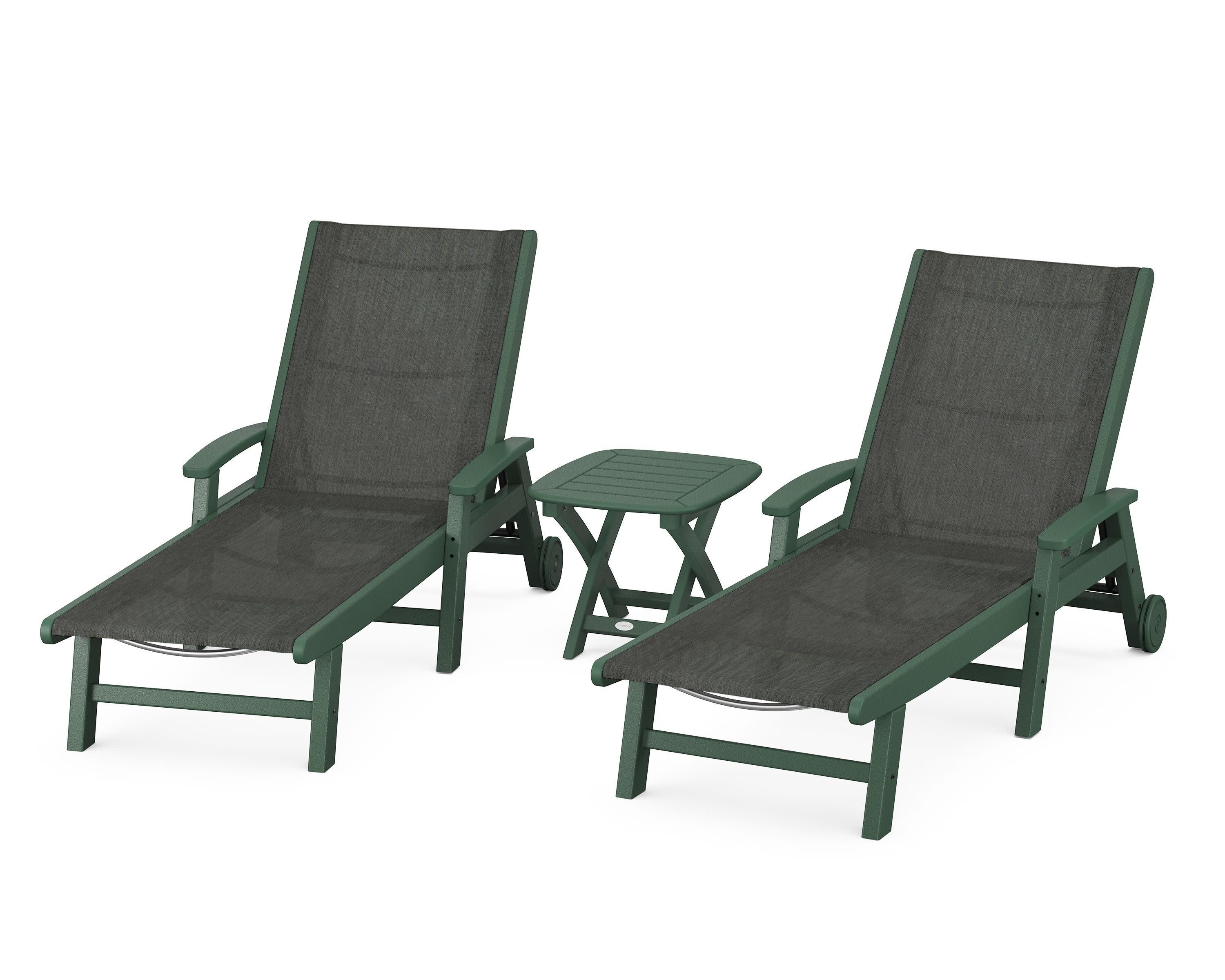 Coastal 3-Piece Wheeled Chaise Set in Green / Ember Sling