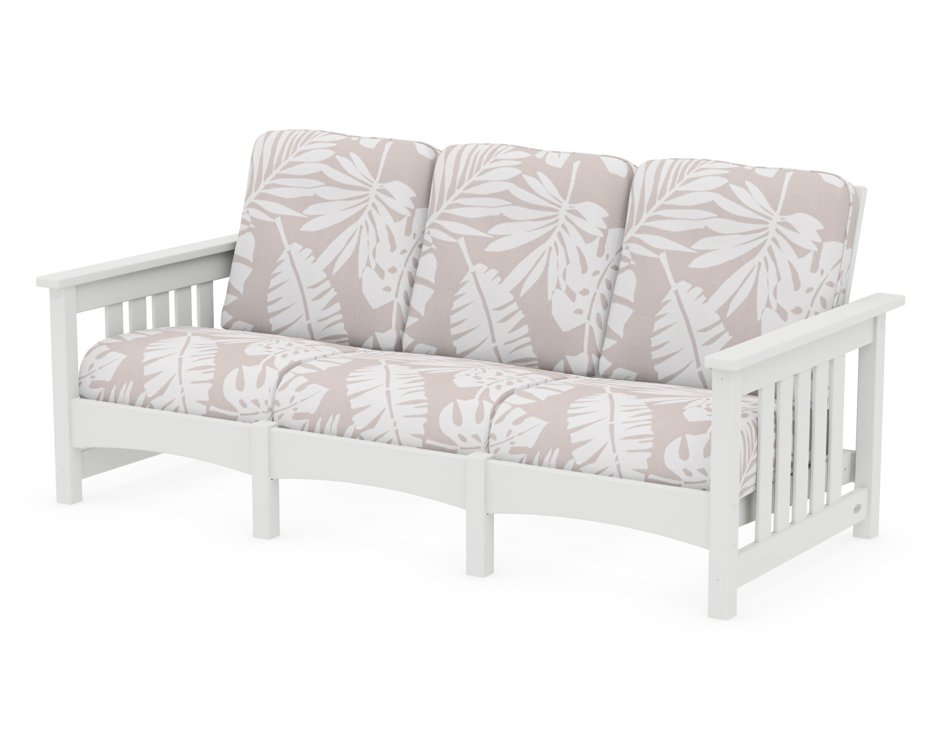 Club Mission Sofa in Vintage White / Leaf Dune Burlap