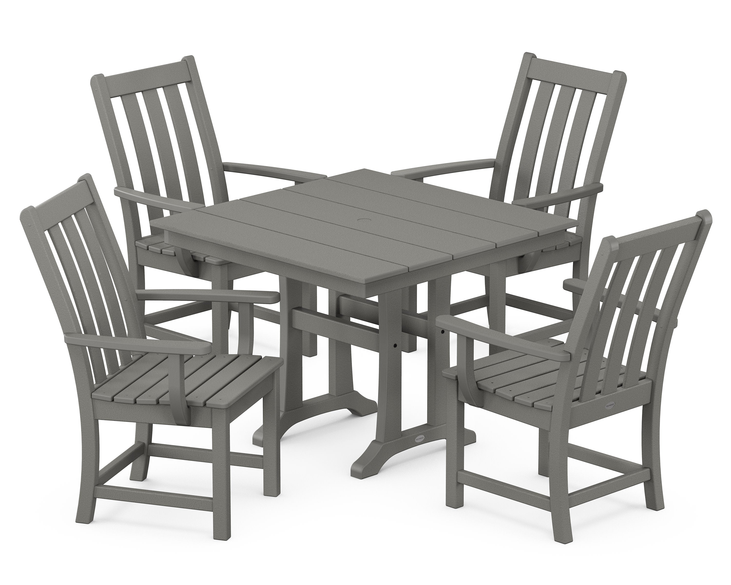 Vineyard 5-Piece Farmhouse Trestle Arm Chair Dining Set in Slate Grey