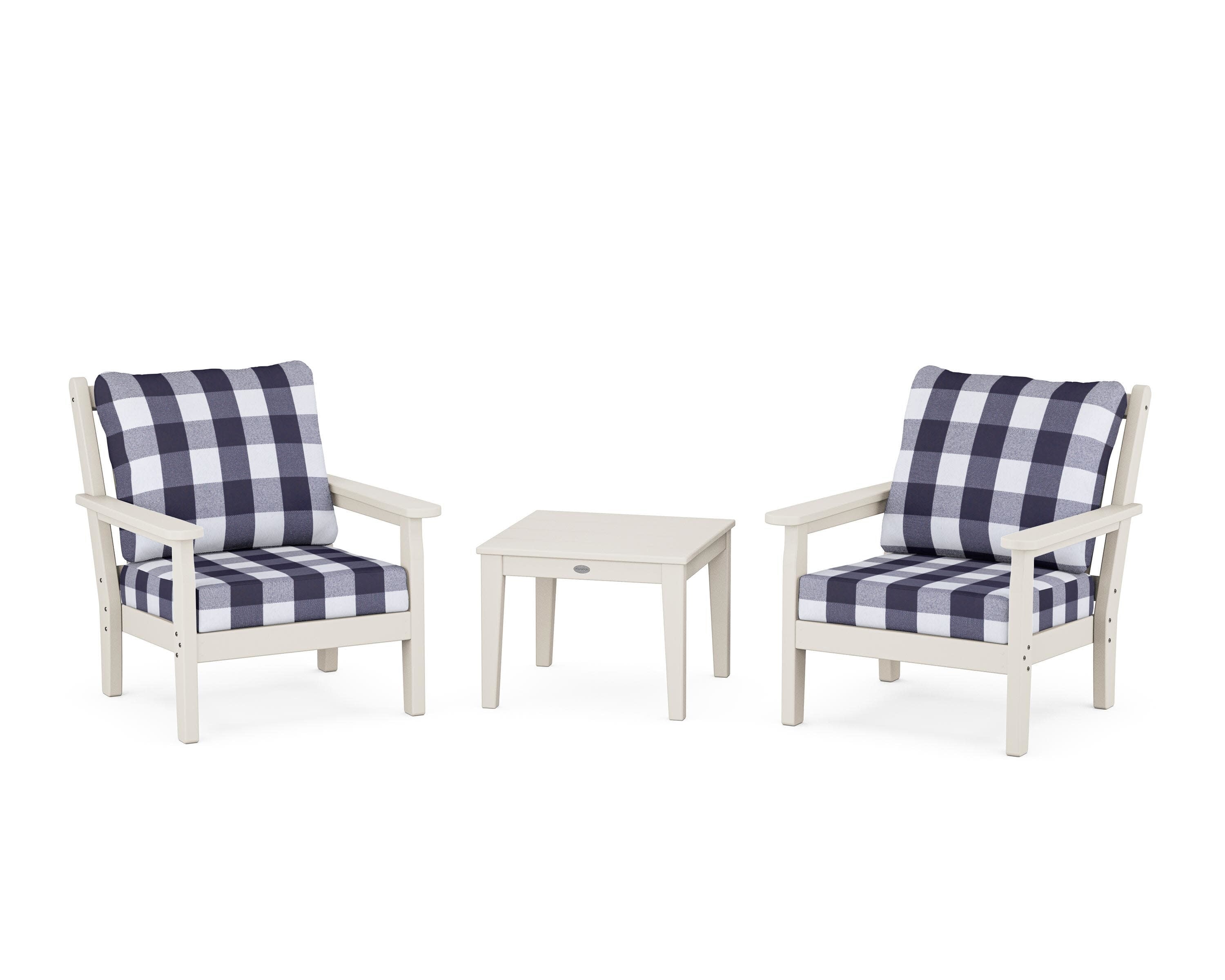 Chippendale 3-Piece Deep Seating Set in Sand / Buffalo Plaid Navy