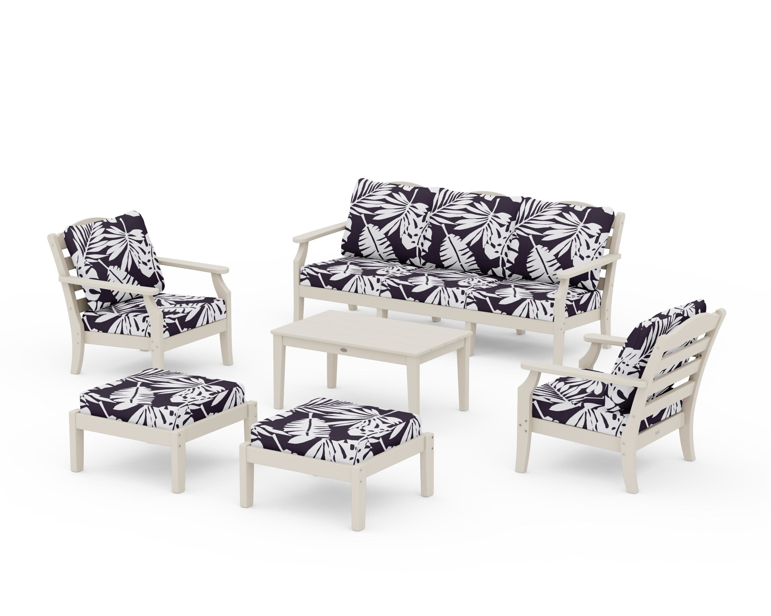 Savannah 6-Piece Lounge Sofa Set in Sand / Leaf Navy