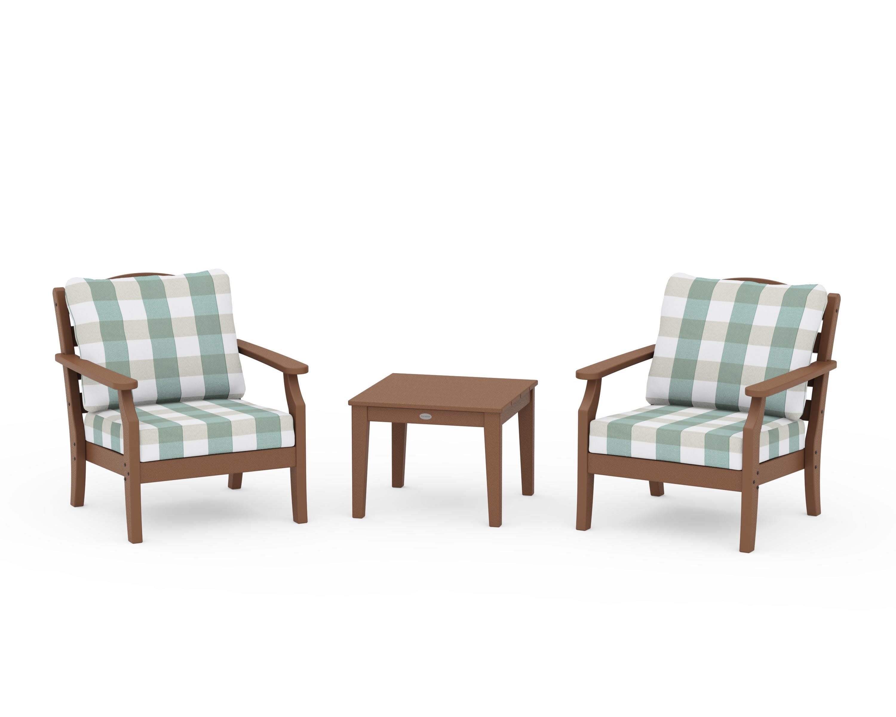 Savannah 3-Piece Deep Seating Set in Teak / Buffalo Plaid Glacier Spa