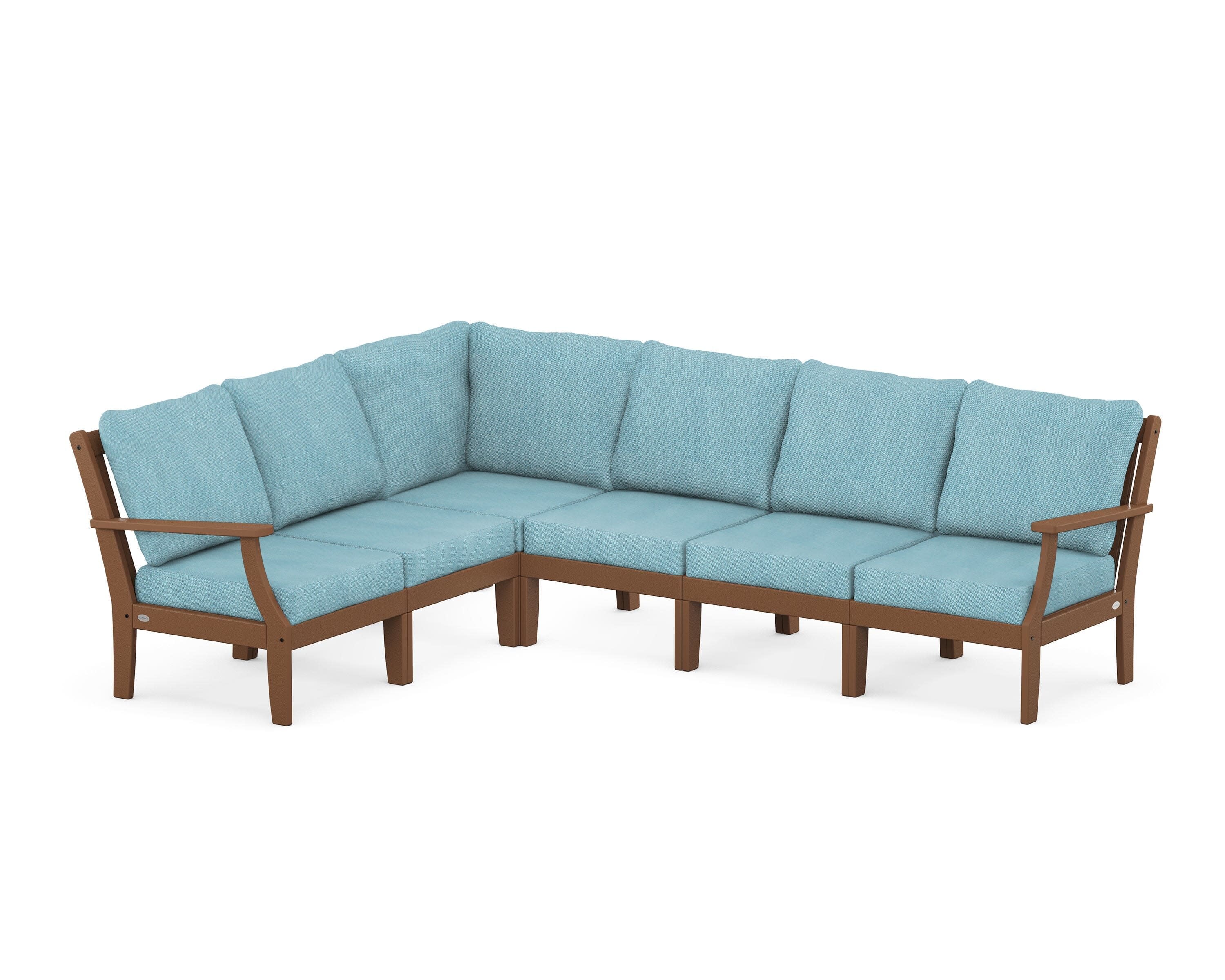 Braxton Modular 6-Piece Deep Seating Set in Teak / Lattice Sky Blue
