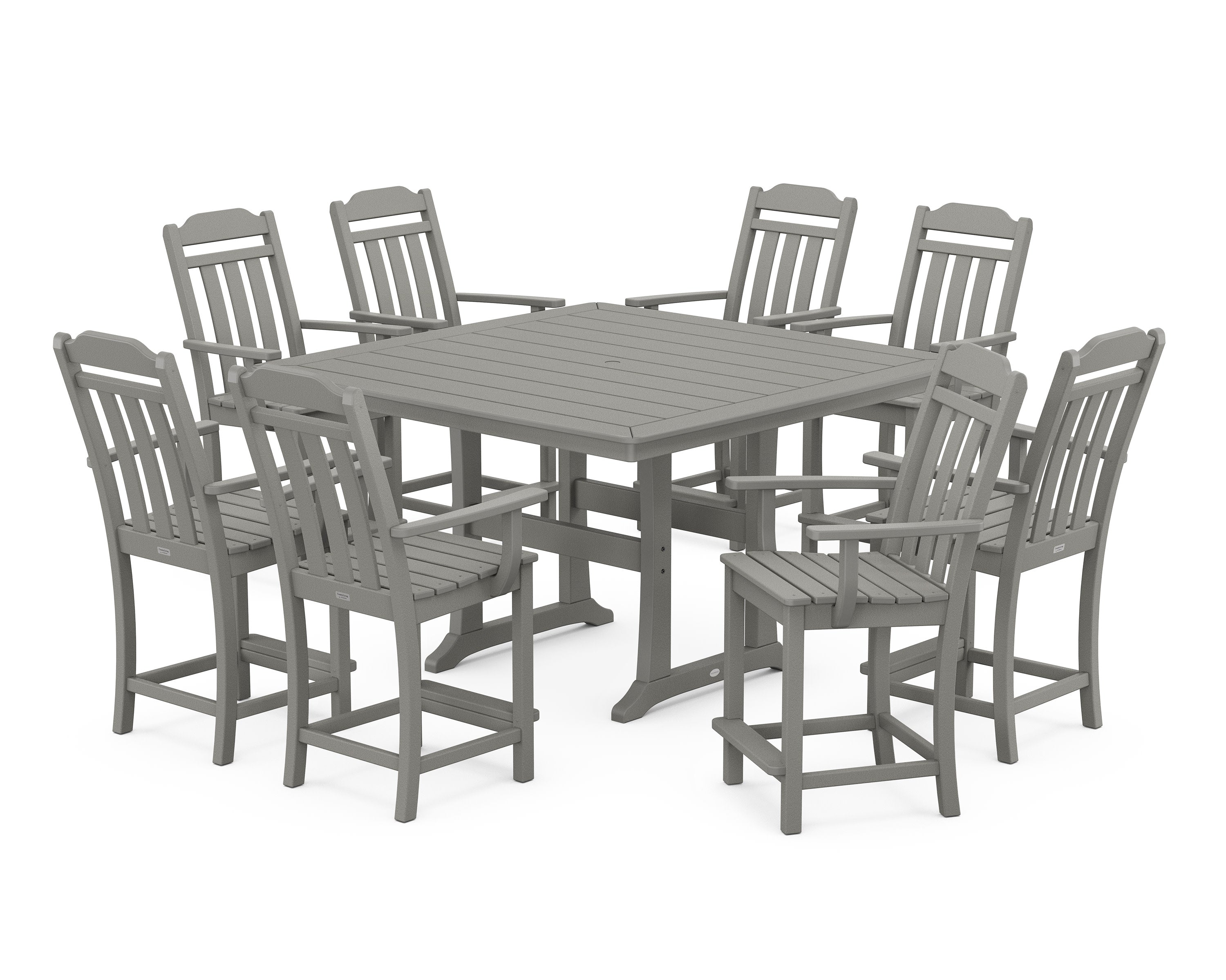 Cottage 9-Piece Square Counter Set with Trestle Legs in Slate Grey