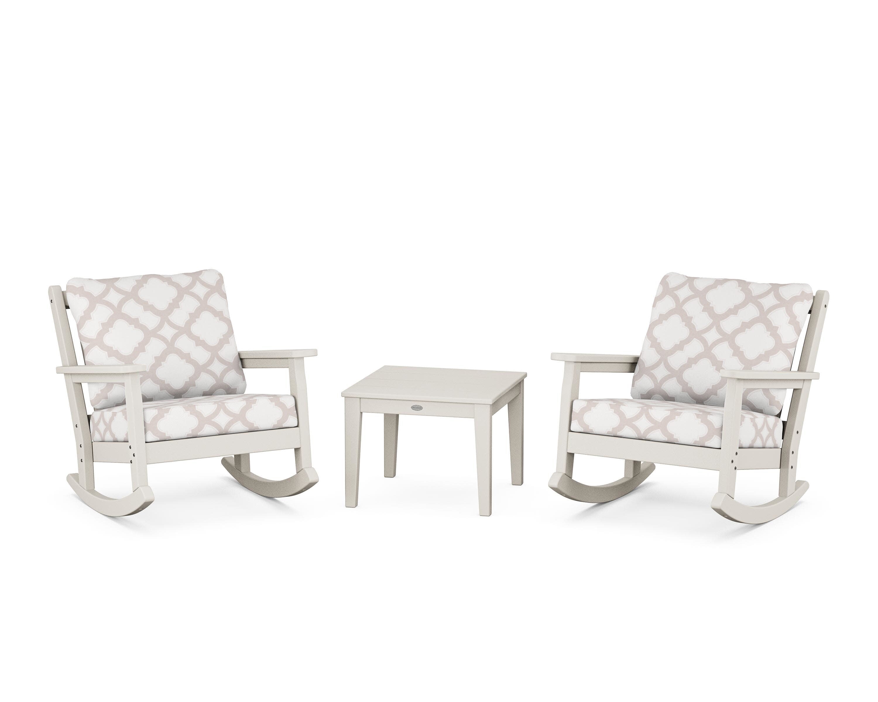 Chippendale 3-Piece Deep Seating Rocker Set in Sand / Trellis Dune Burlap