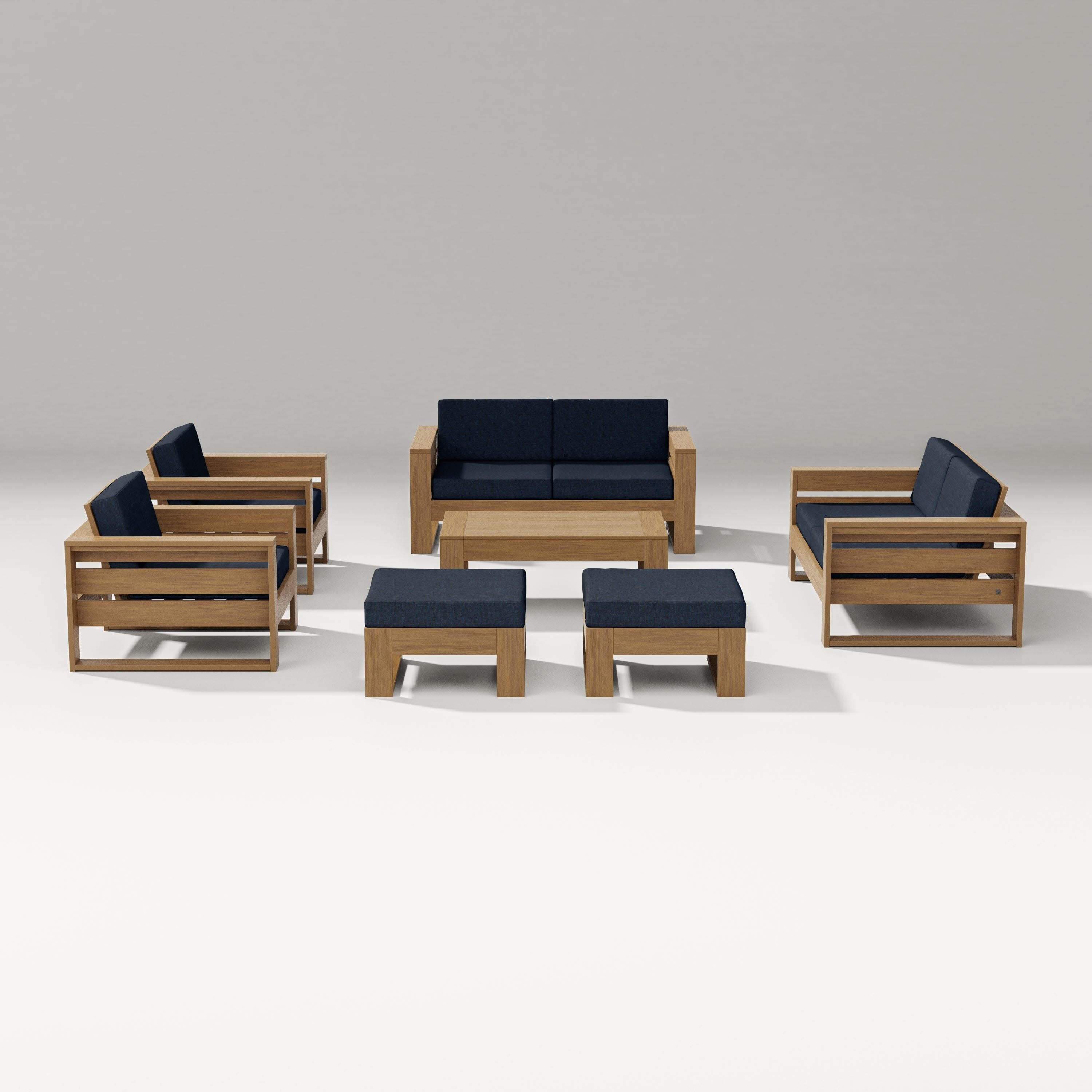 Latitude 7-Piece Lounge Loveseat Set in Natural / Marine Indigo