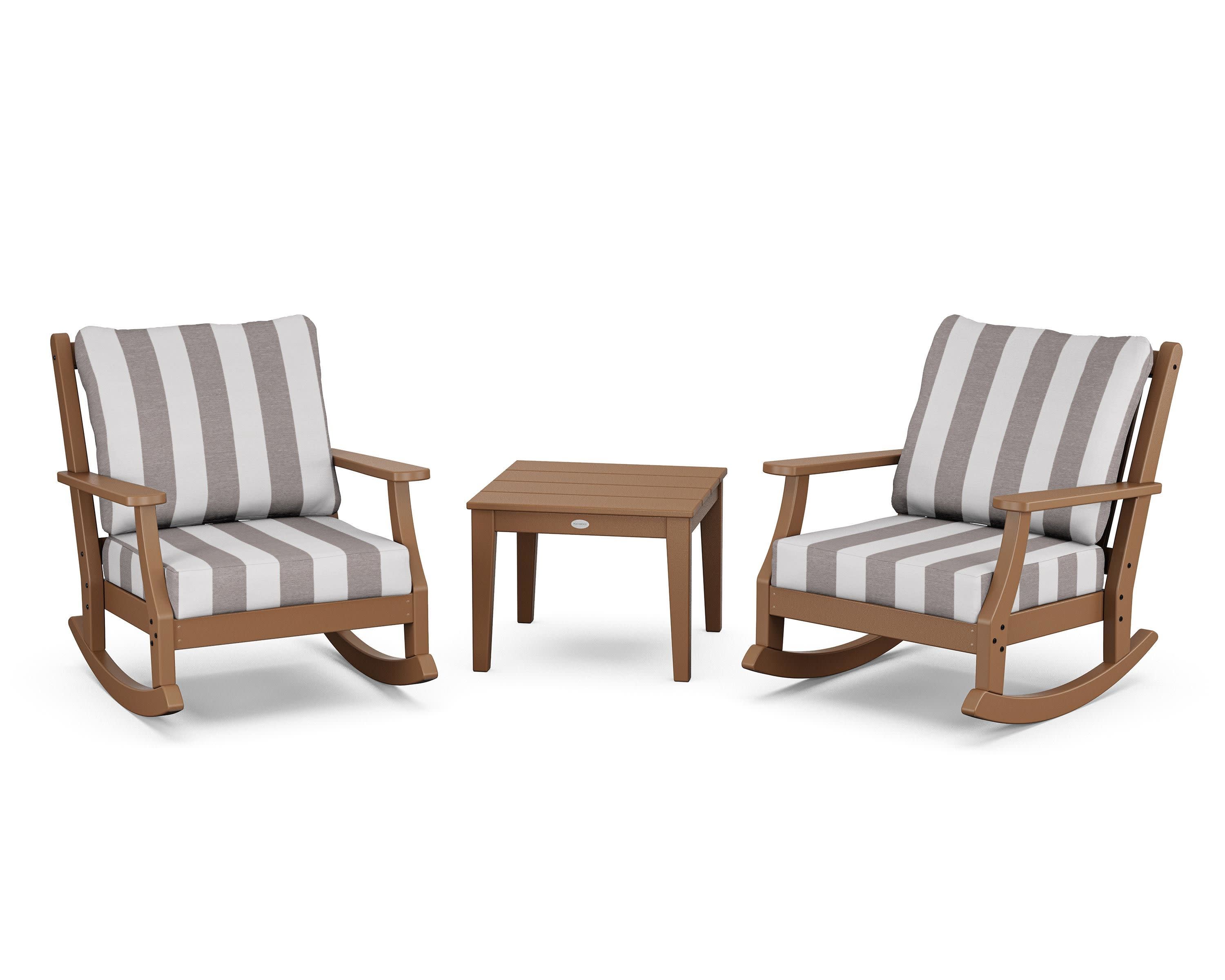 Wovendale 3-Piece Deep Seating Rocker Set in Teak / Cabana Stripe Grey Mist